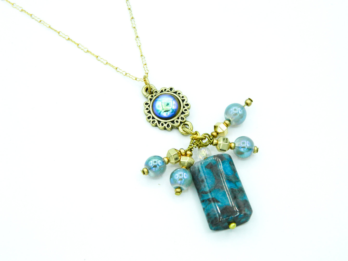 Necklace Nk Dark Blue Agate Pendant Necklace in Gold filled