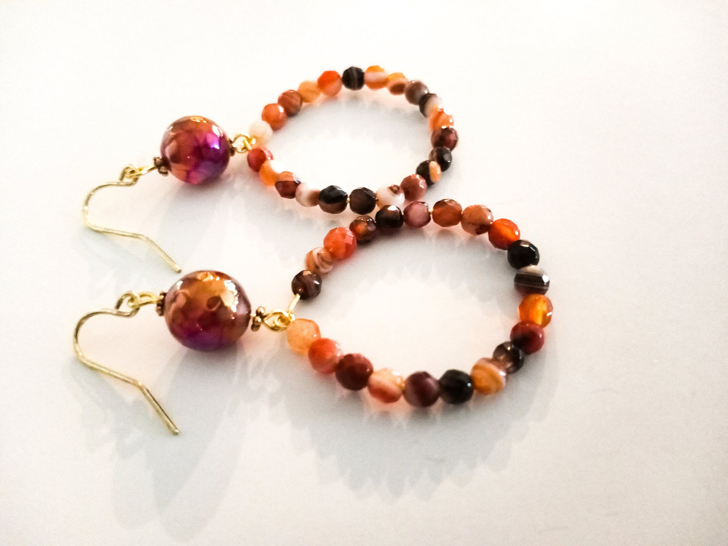 Hoop earrings, Natural Carnelian faceted beaded earrings, handcrafted