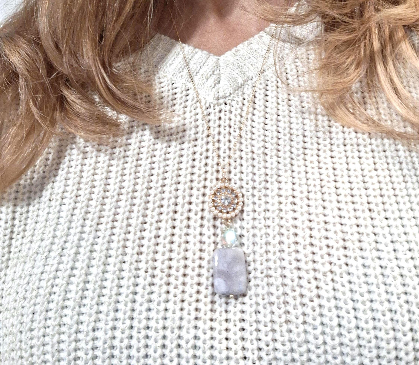 LILAC agate pendant necklace, 14k gold-filled chain