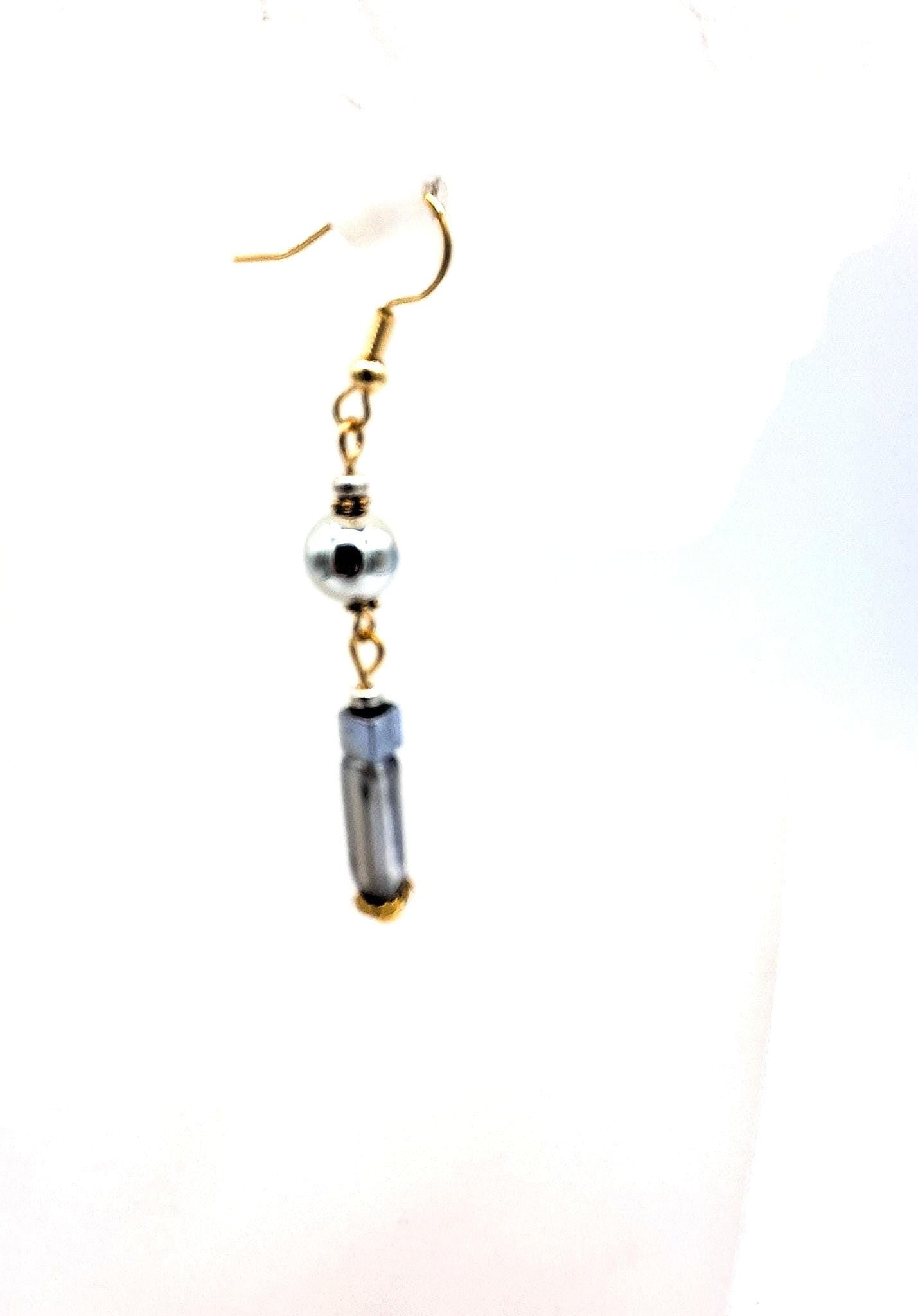 Nk Silver Drop Earrings, hematite, glass & detail beads