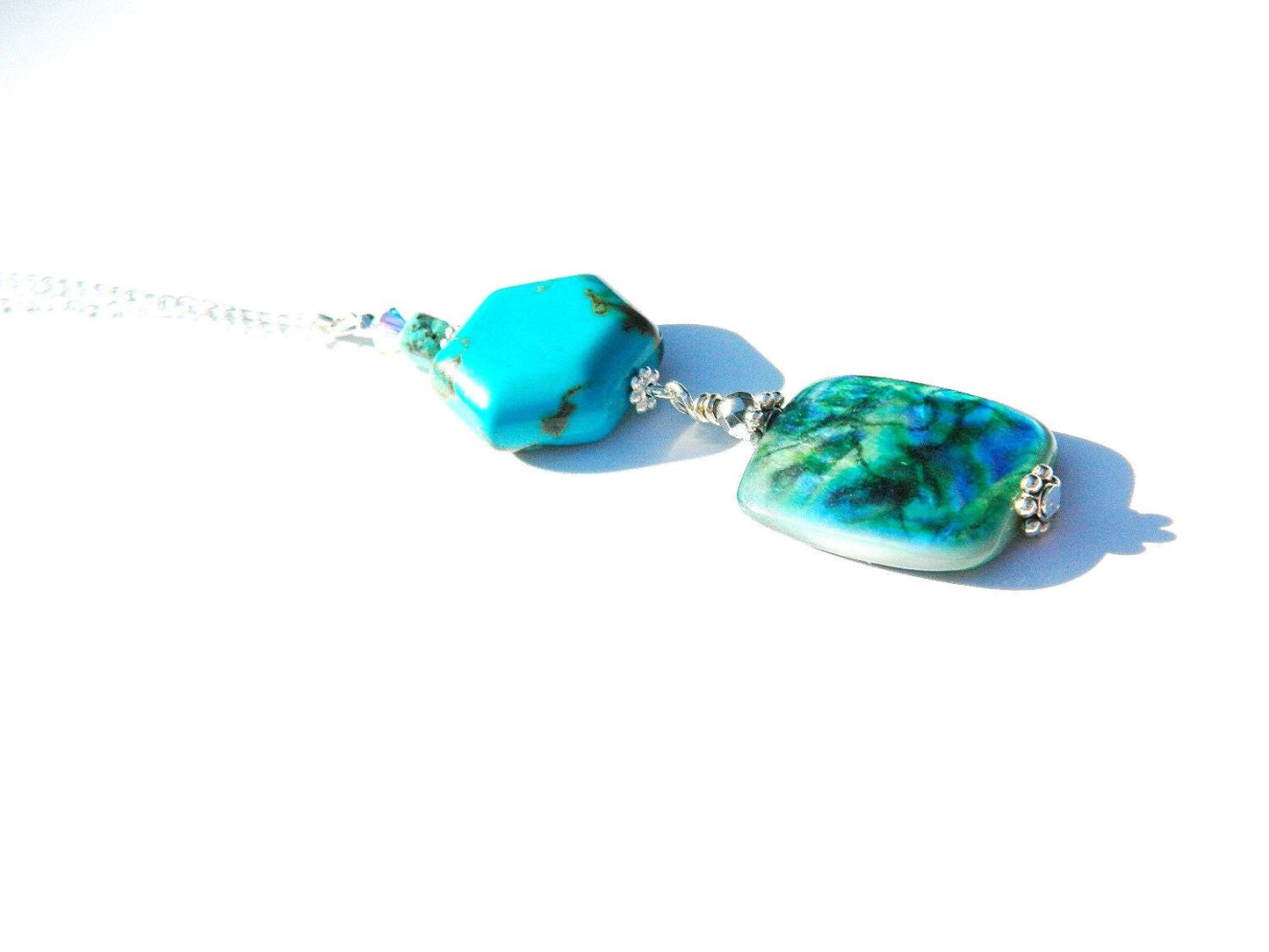 Turquoise Pendant Necklace on a sterling silver chain, Flattering Necklace, Stylish Necklace, Trending