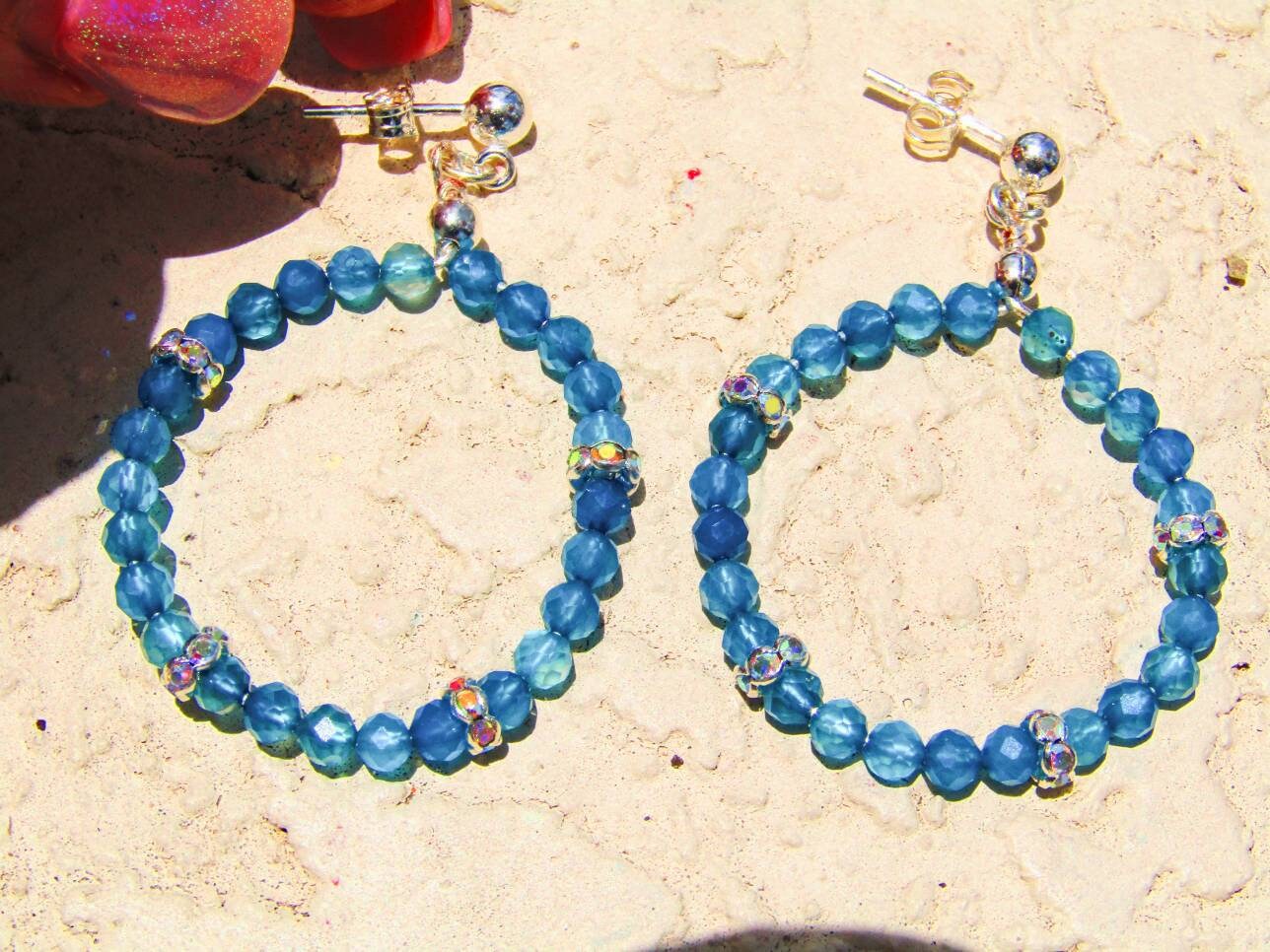 Earrings NK Blue Sparkle Hoop Earrings