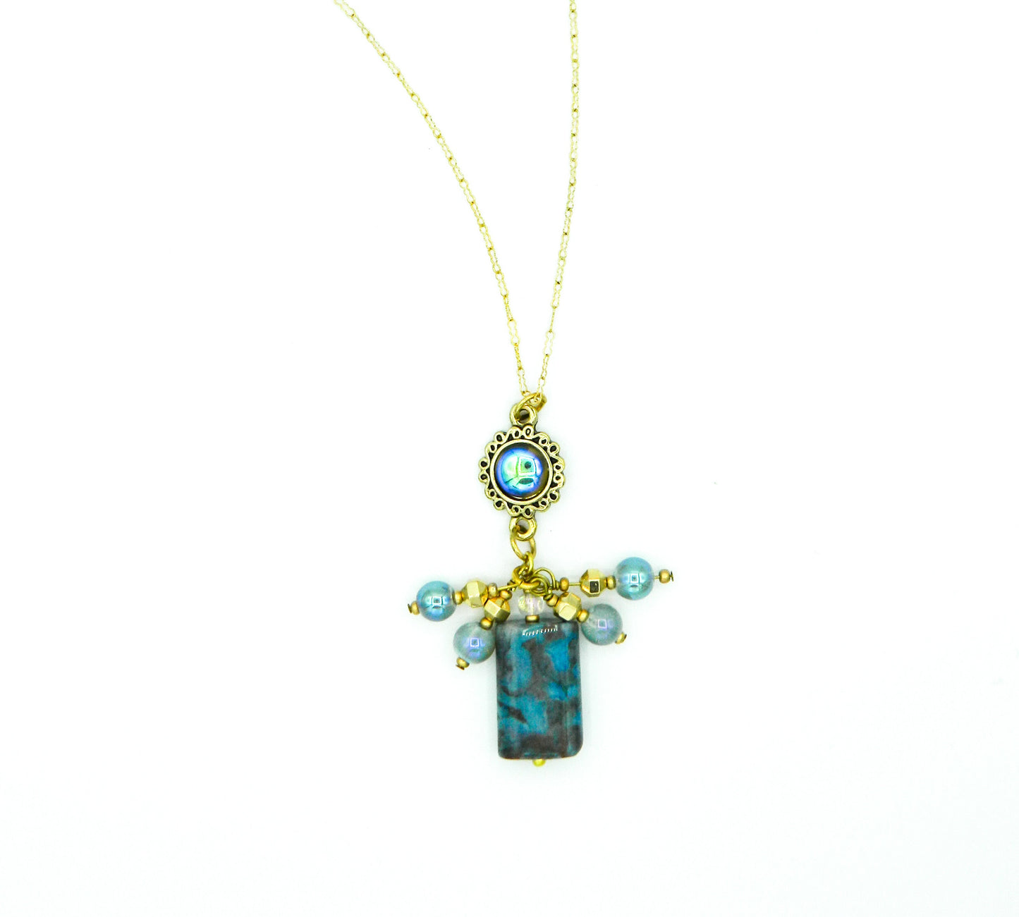 Necklace Nk Dark Blue Agate Pendant Necklace in Gold filled
