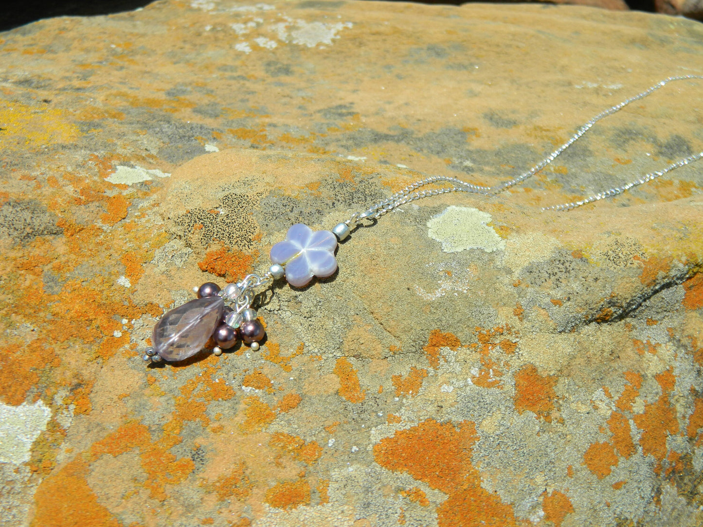 Necklace Nk Light Purple Sparkle Faceted amethyst drop necklace with mini drops