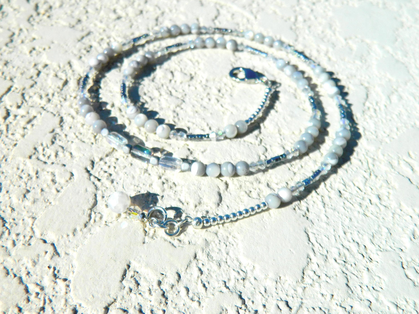 Bracelet Nk Labradorite grey-white beaded sparkle layered bracelet