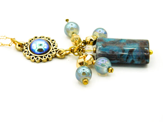 Necklace Nk Dark Blue Agate Pendant Necklace in Gold filled