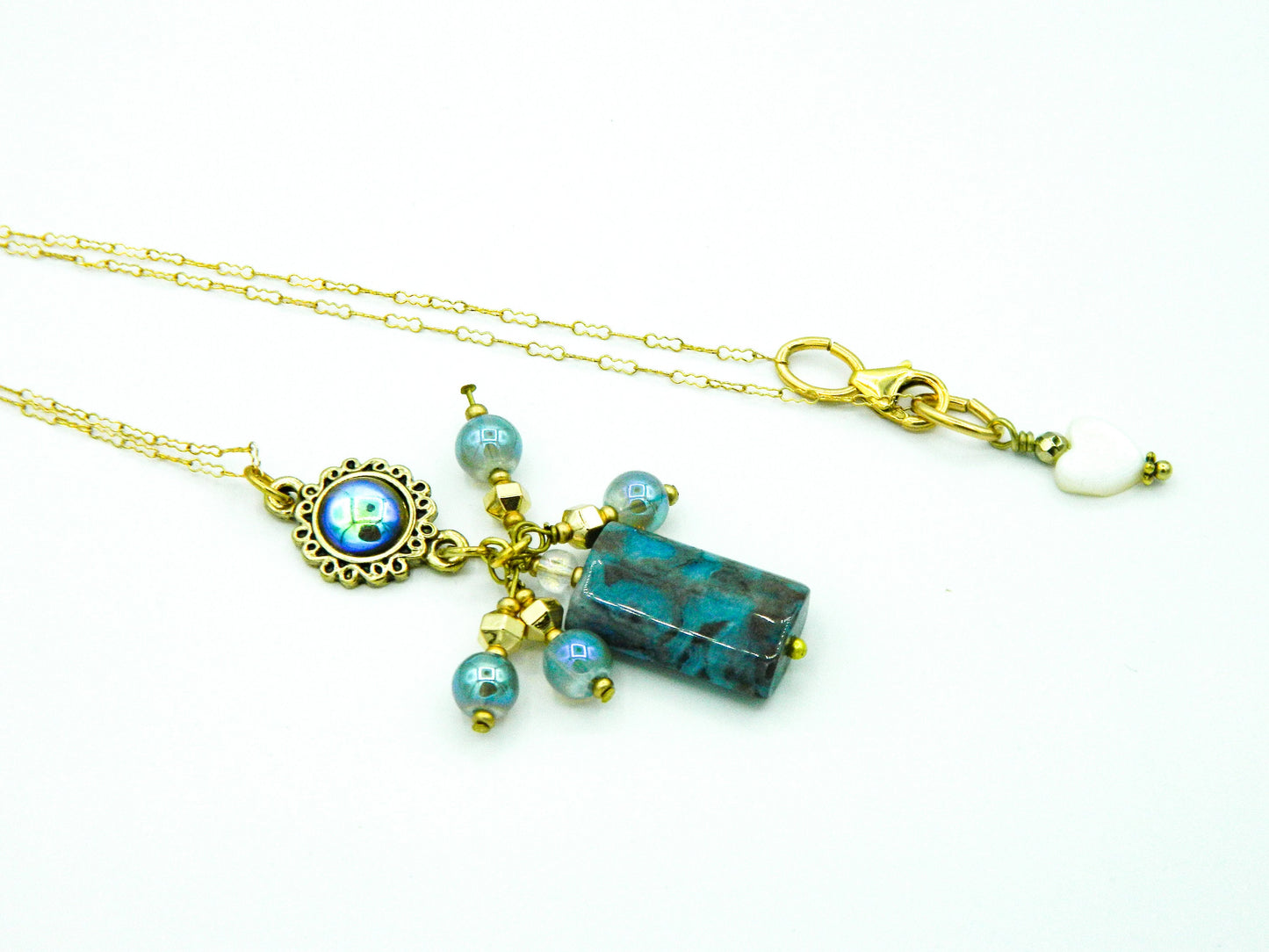 Necklace Nk Dark Blue Agate Pendant Necklace in Gold filled