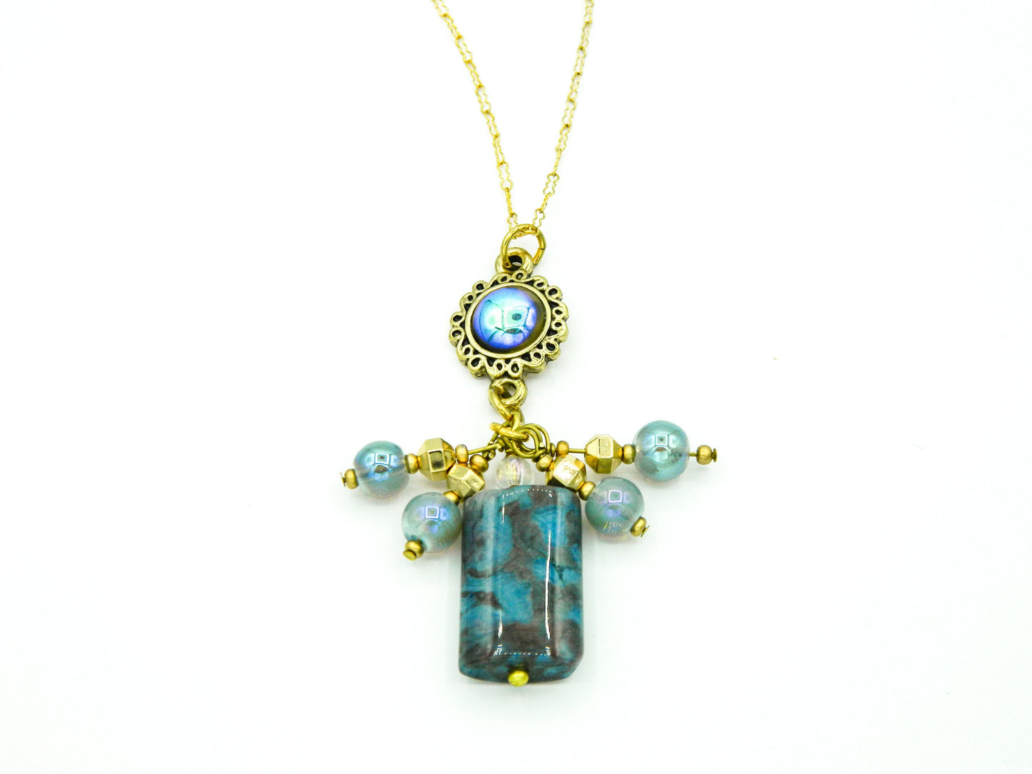 Necklace Nk Dark Blue Agate Pendant Necklace in Gold filled