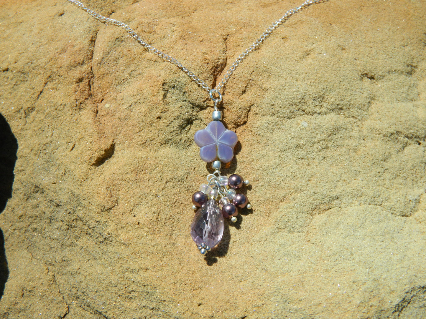 Necklace Nk Light Purple Sparkle Faceted amethyst drop necklace with mini drops
