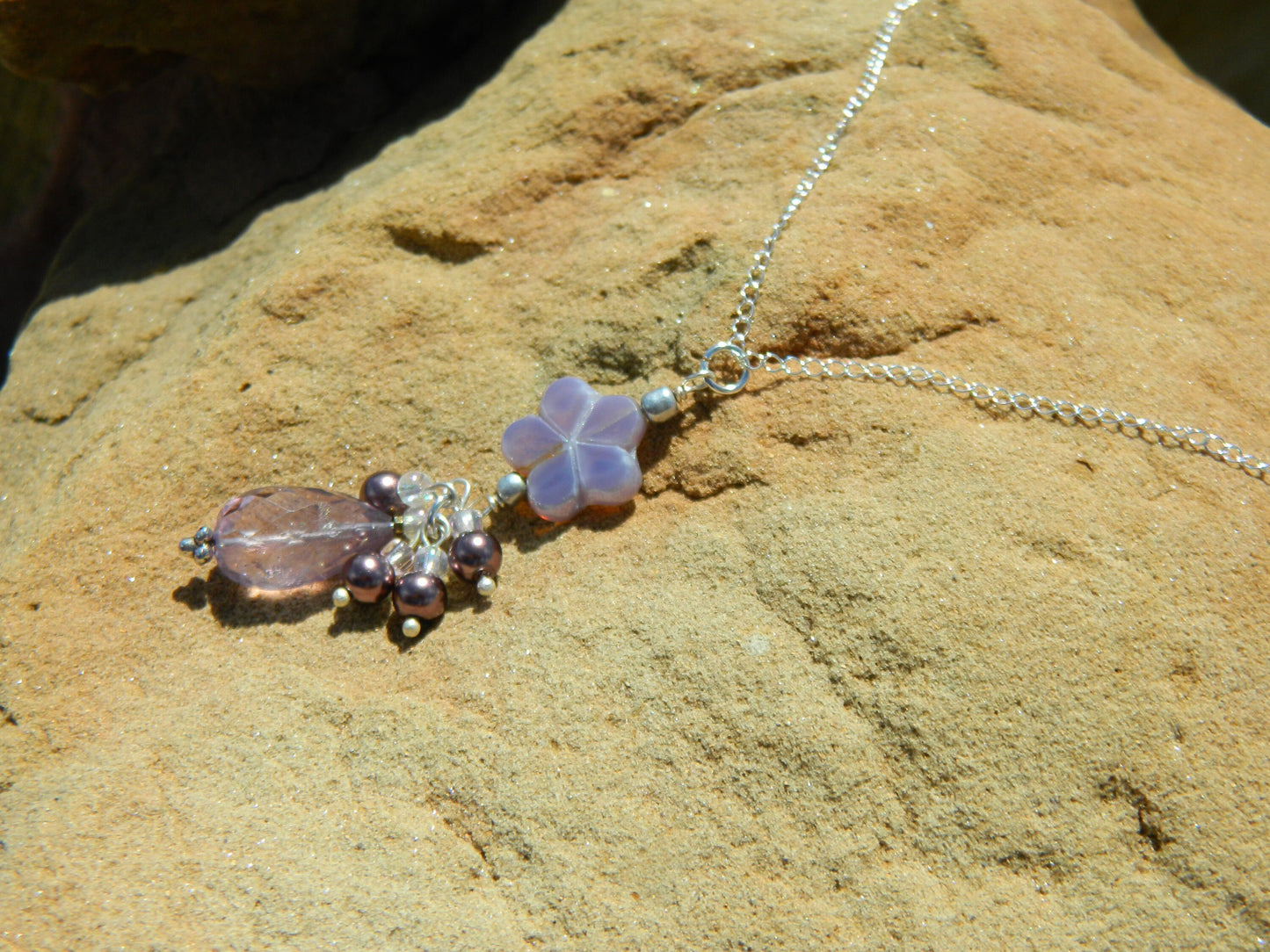 Necklace Nk Light Purple Sparkle Faceted amethyst drop necklace with mini drops