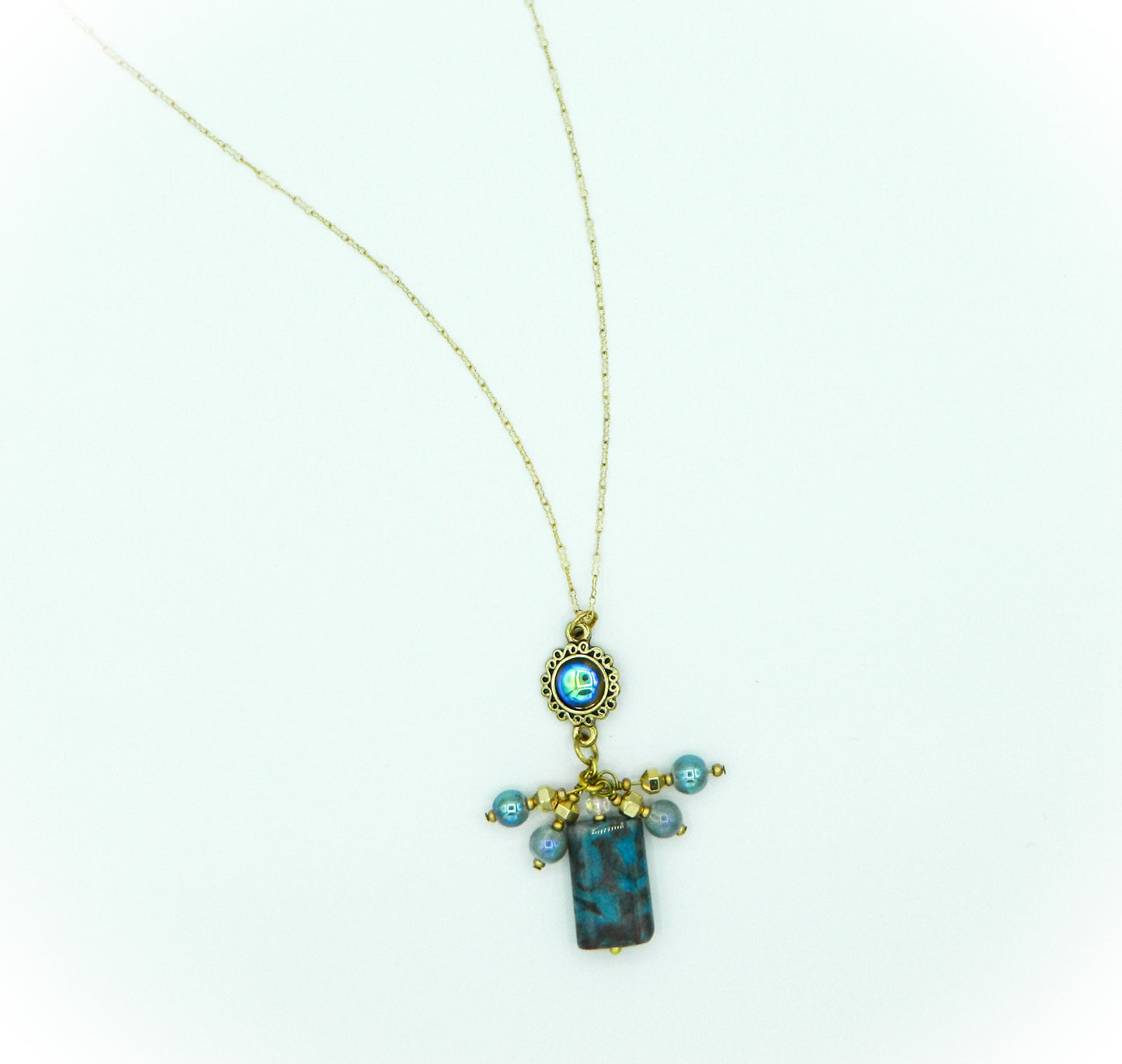 Necklace Nk Dark Blue Agate Pendant Necklace in Gold filled