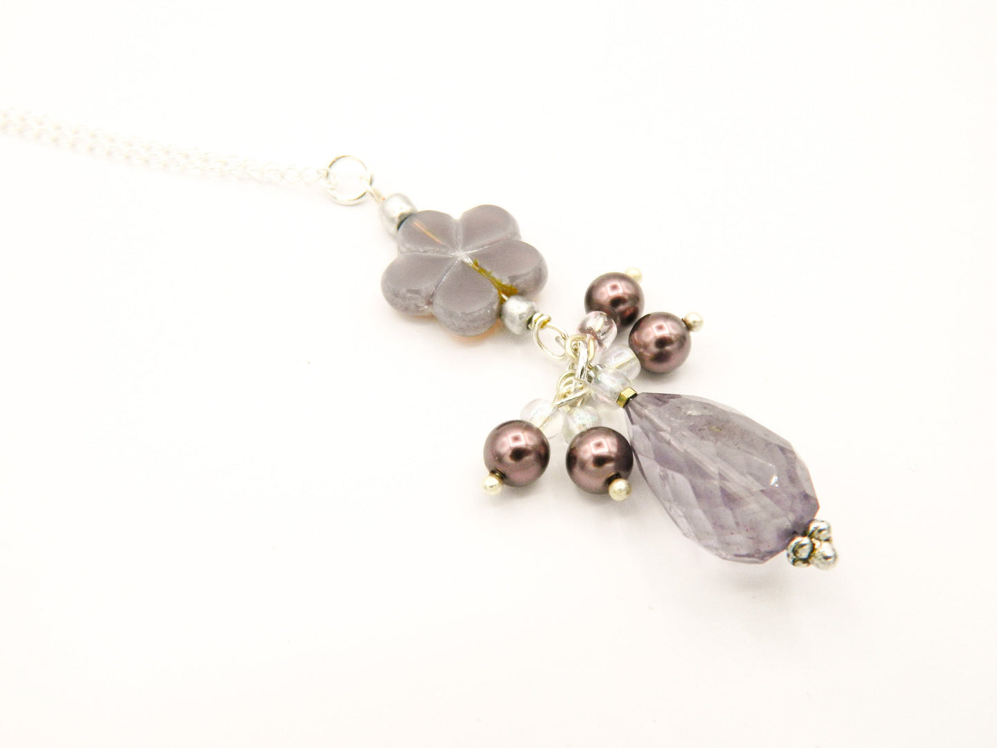 Necklace Nk Light Purple Sparkle Faceted amethyst drop necklace with mini drops