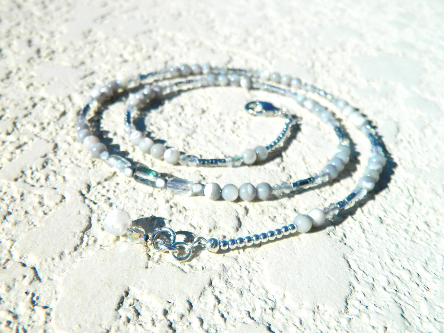 Bracelet Nk Labradorite grey-white beaded sparkle layered bracelet