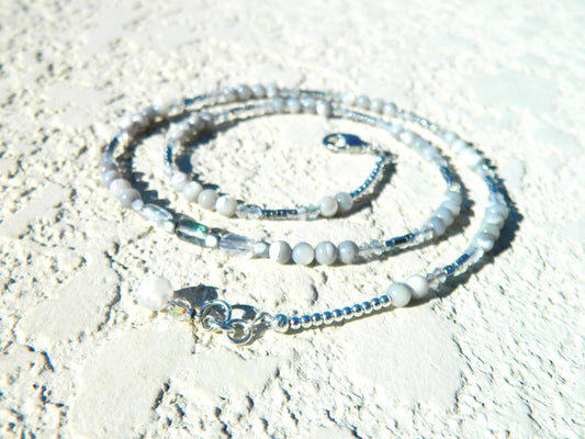 Bracelet Nk Labradorite grey-white beaded sparkle layered bracelet