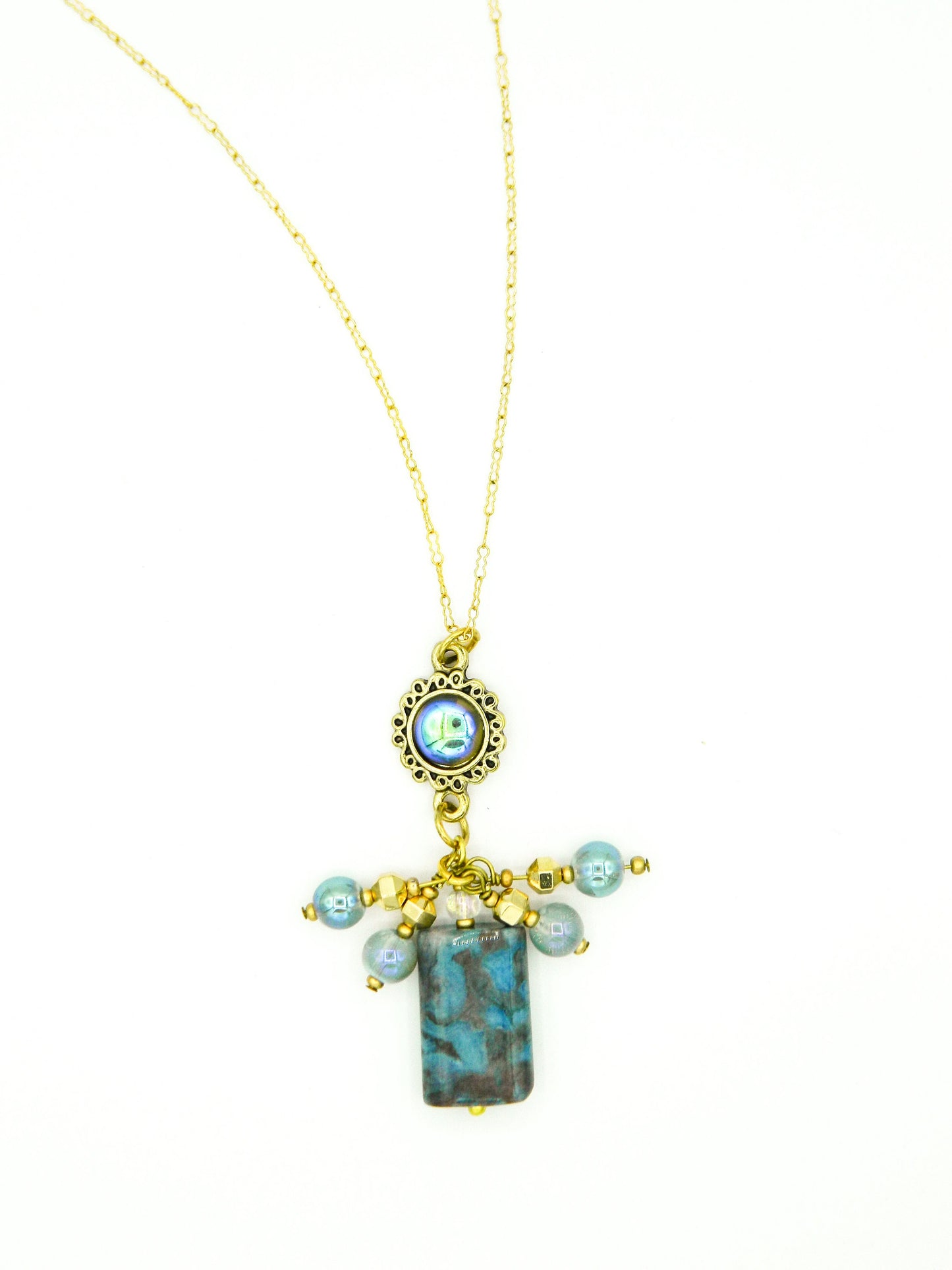 Necklace Nk Dark Blue Agate Pendant Necklace in Gold filled