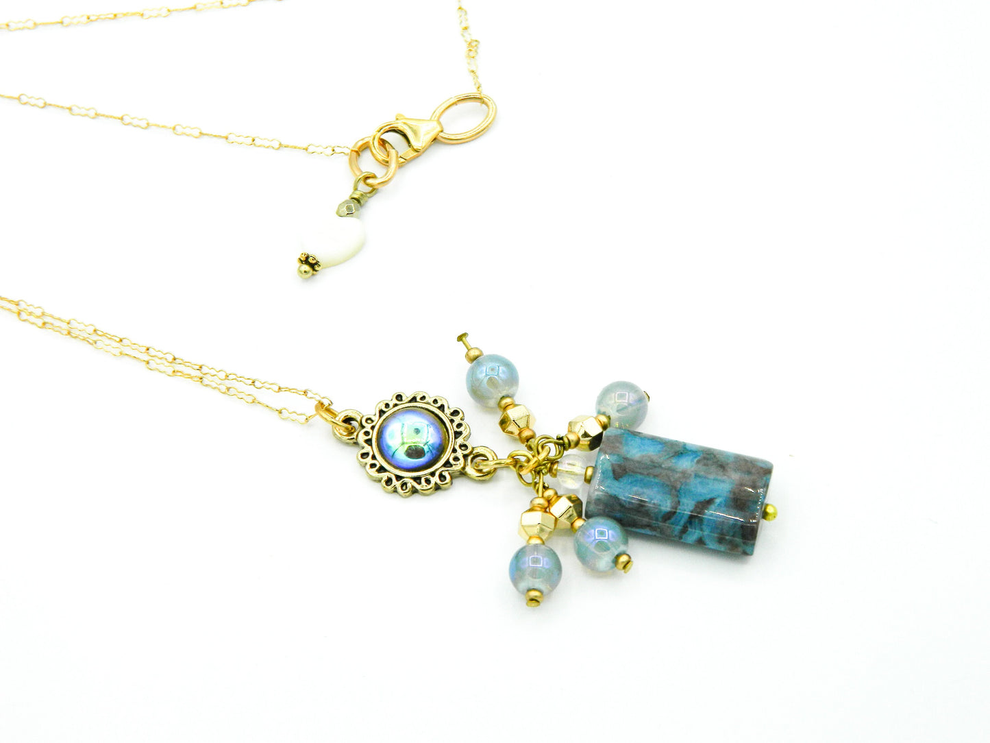 Necklace Nk Dark Blue Agate Pendant Necklace in Gold filled