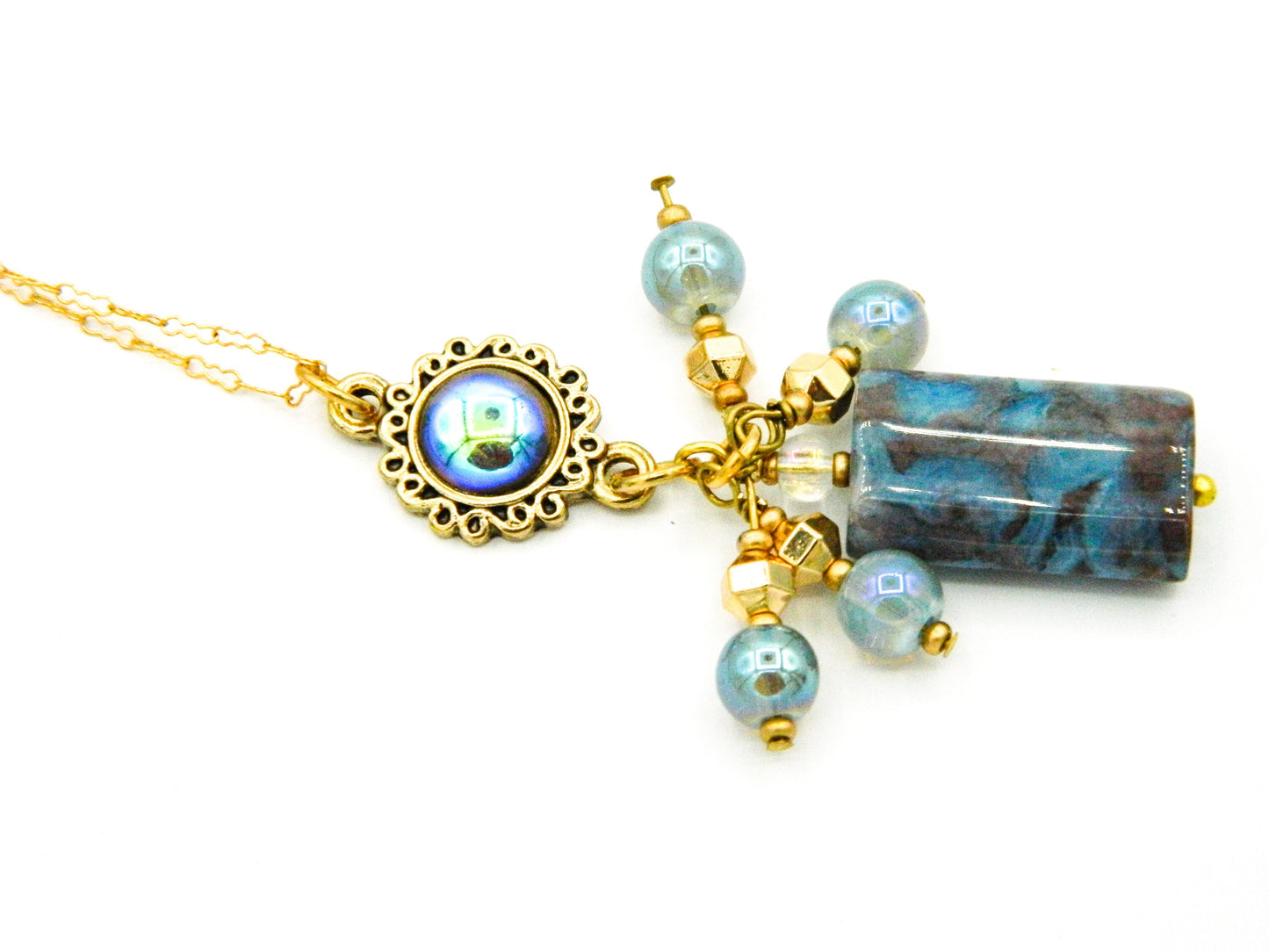 Necklace Nk Dark Blue Agate Pendant Necklace in Gold filled