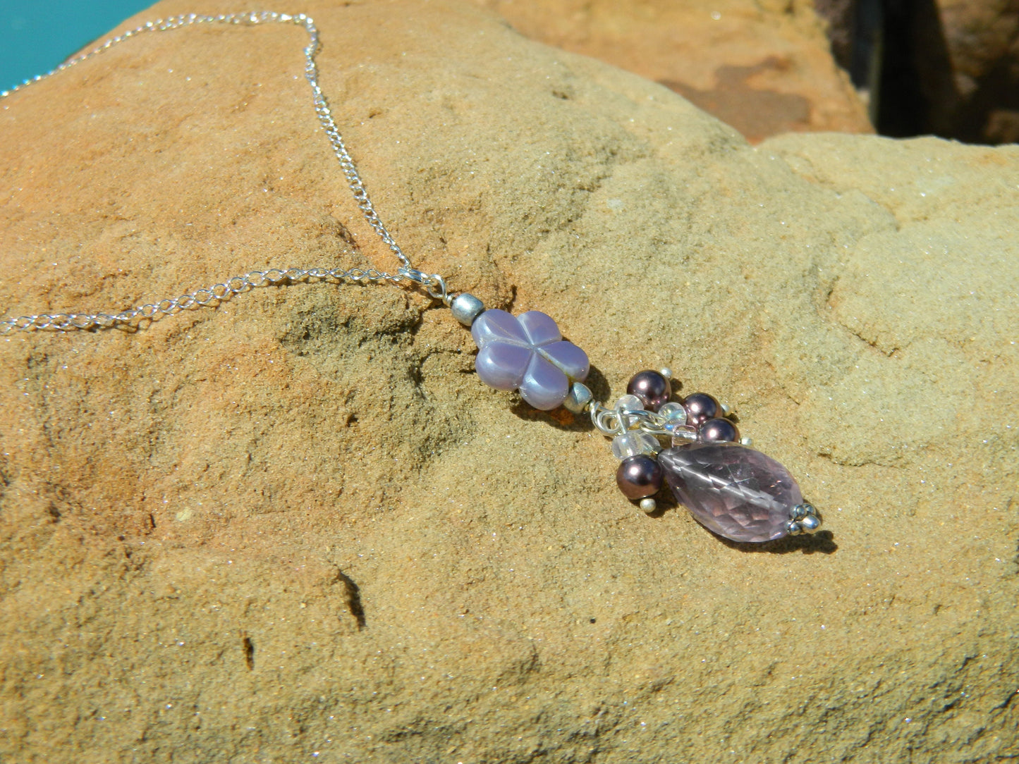Necklace Nk Light Purple Sparkle Faceted amethyst drop necklace with mini drops