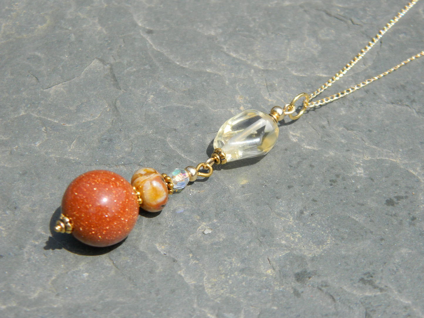 Round Sandstone Pendant, Citrine Nugget Pendant Necklace, Gold filled Necklace, Trending Necklace, Fashionable Necklace, Brilliant Necklace