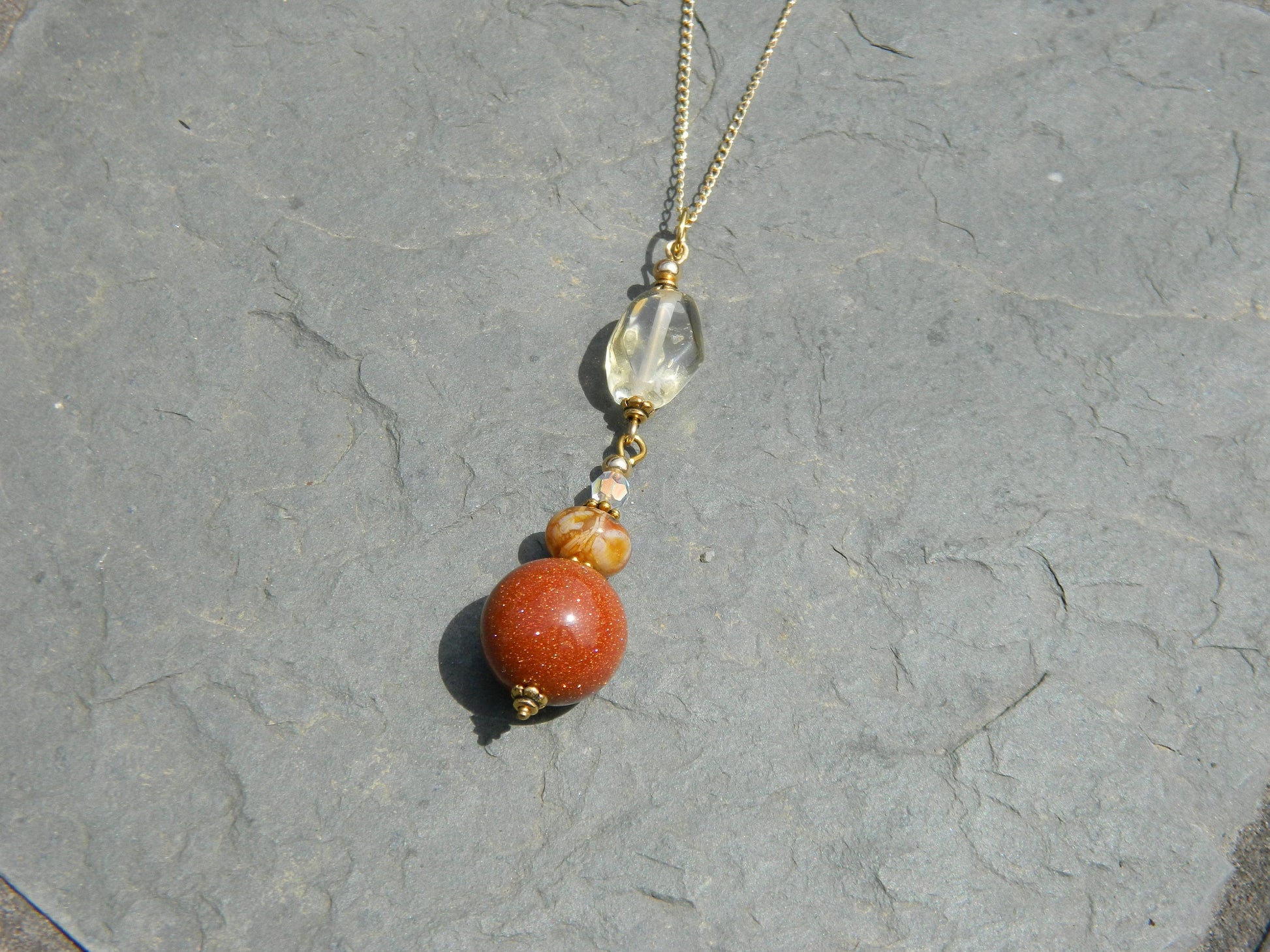 Round Sandstone Pendant, Citrine Nugget Pendant Necklace, Gold filled Necklace, Trending Necklace, Fashionable Necklace, Brilliant Necklace