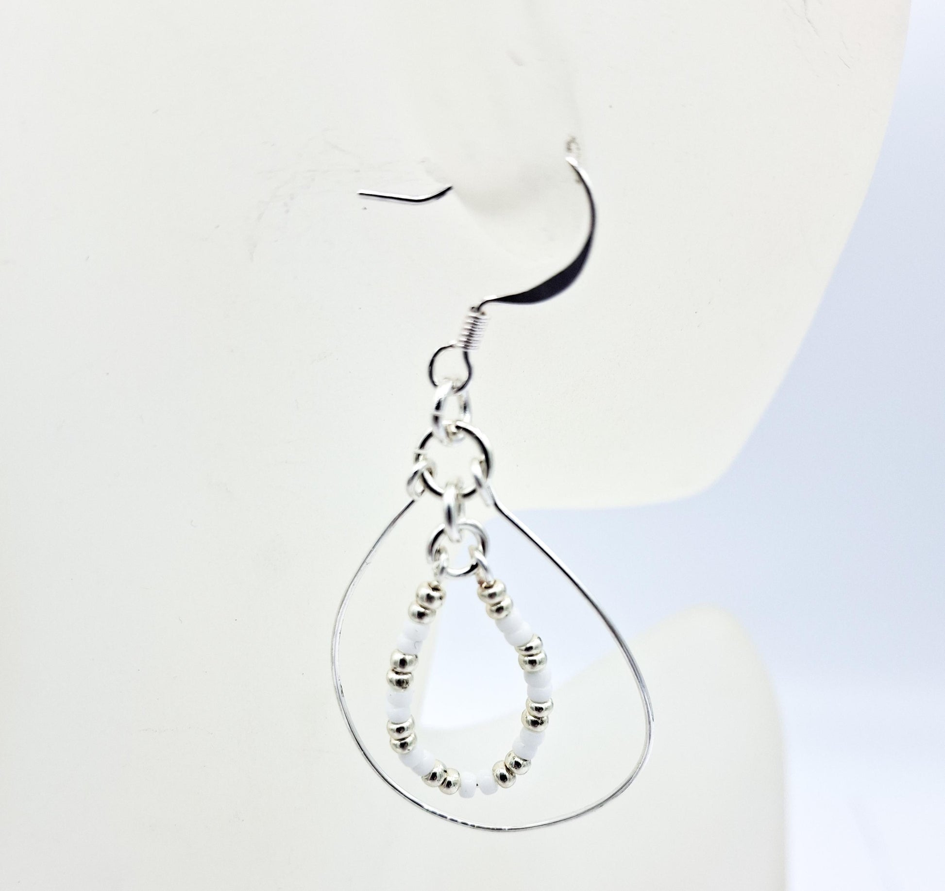 Nk Silver Double Hoop Earrings, white & silver seed beads