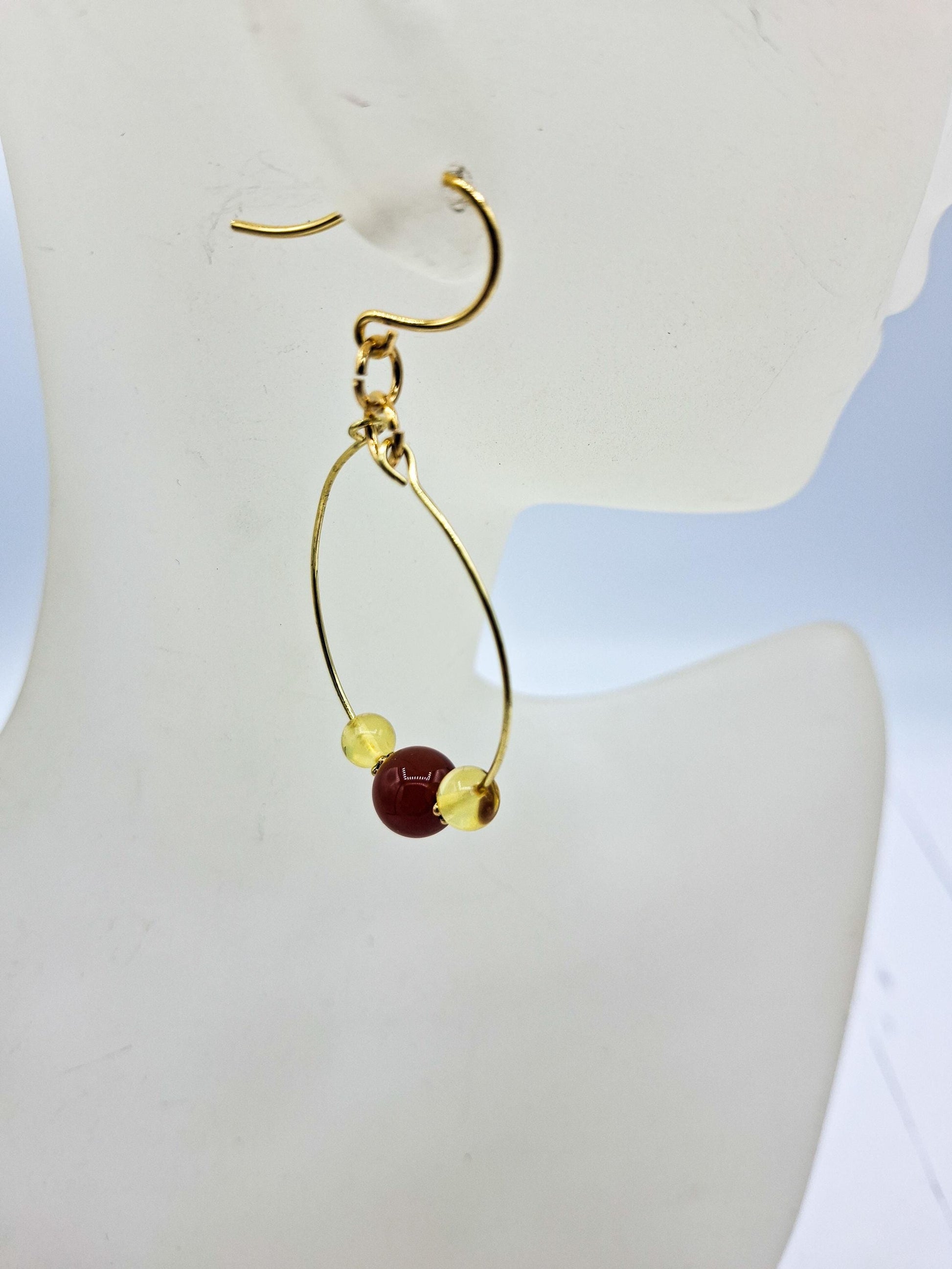 Nk Gold Nickel Free Brass Hoop Earrings, with Amber & Carnelian beads