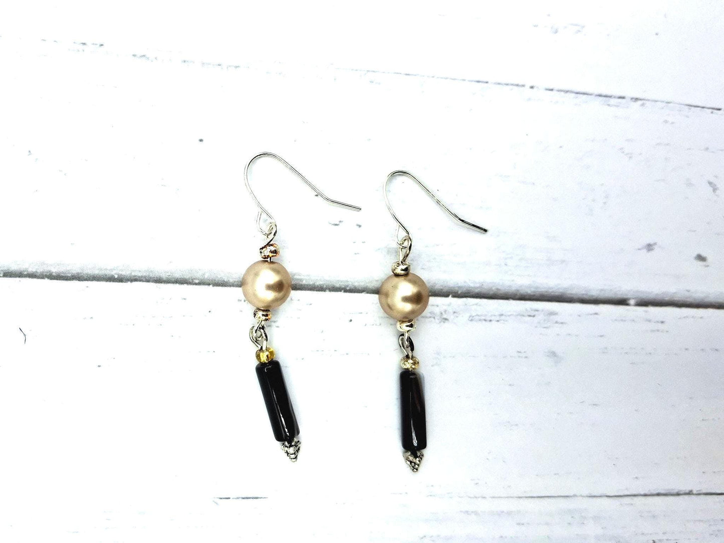 Nk Golden and Jet Drop Earrings