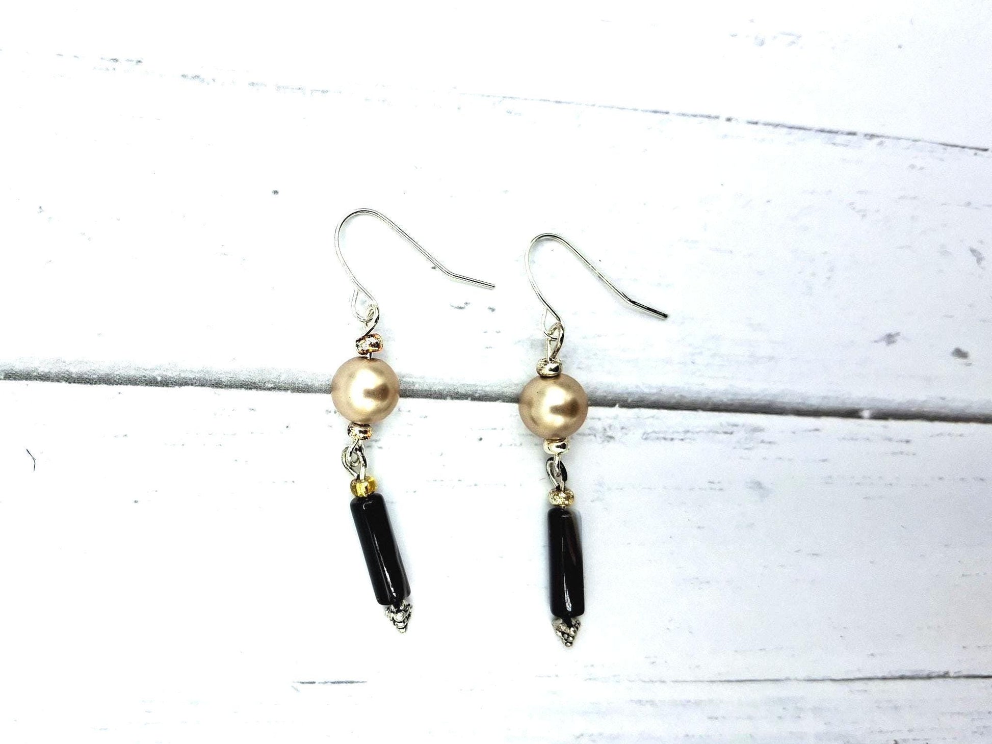 Nk Golden and Jet Drop Earrings