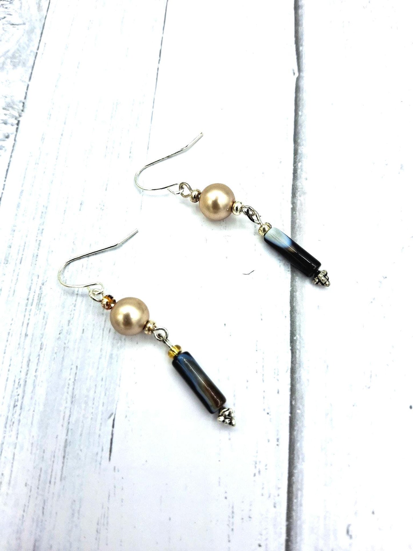 Nk Golden and Jet Drop Earrings