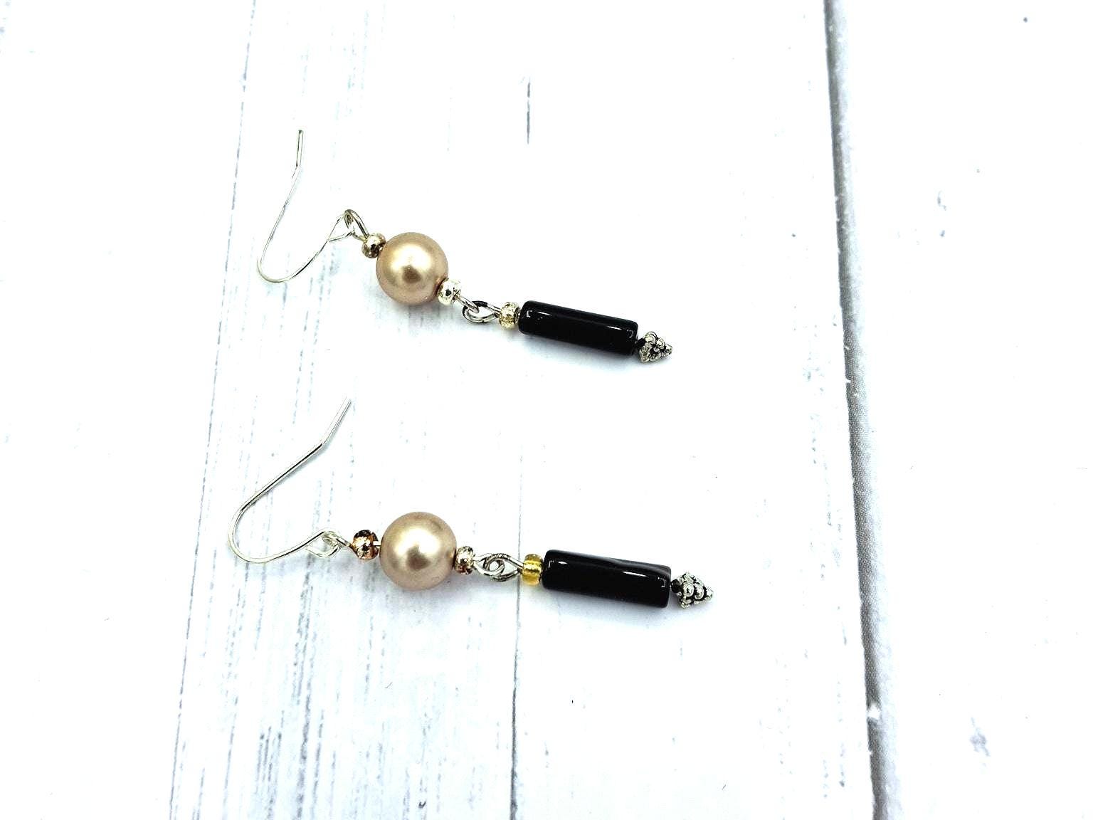 Nk Golden and Jet Drop Earrings