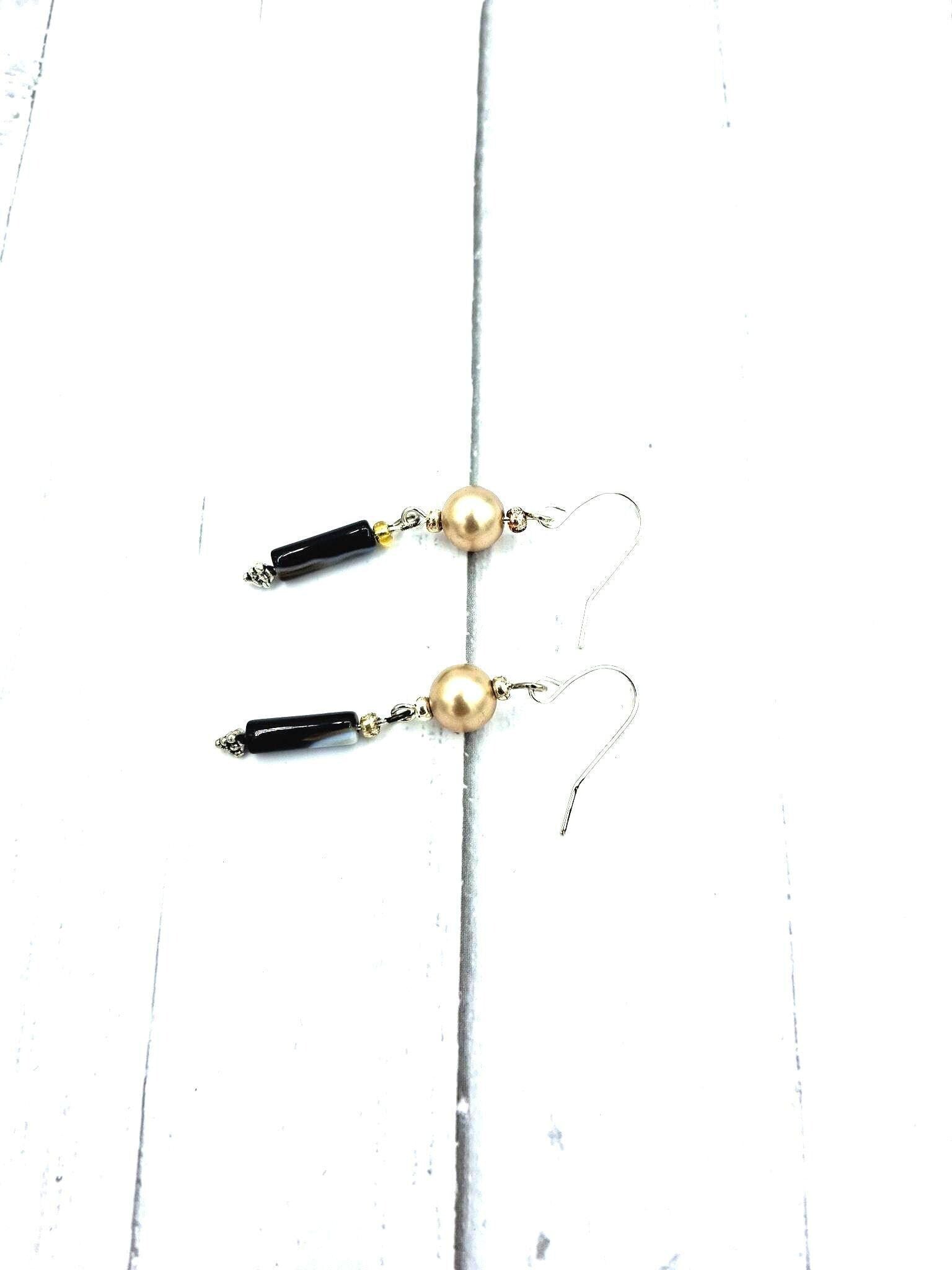 Nk Golden and Jet Drop Earrings