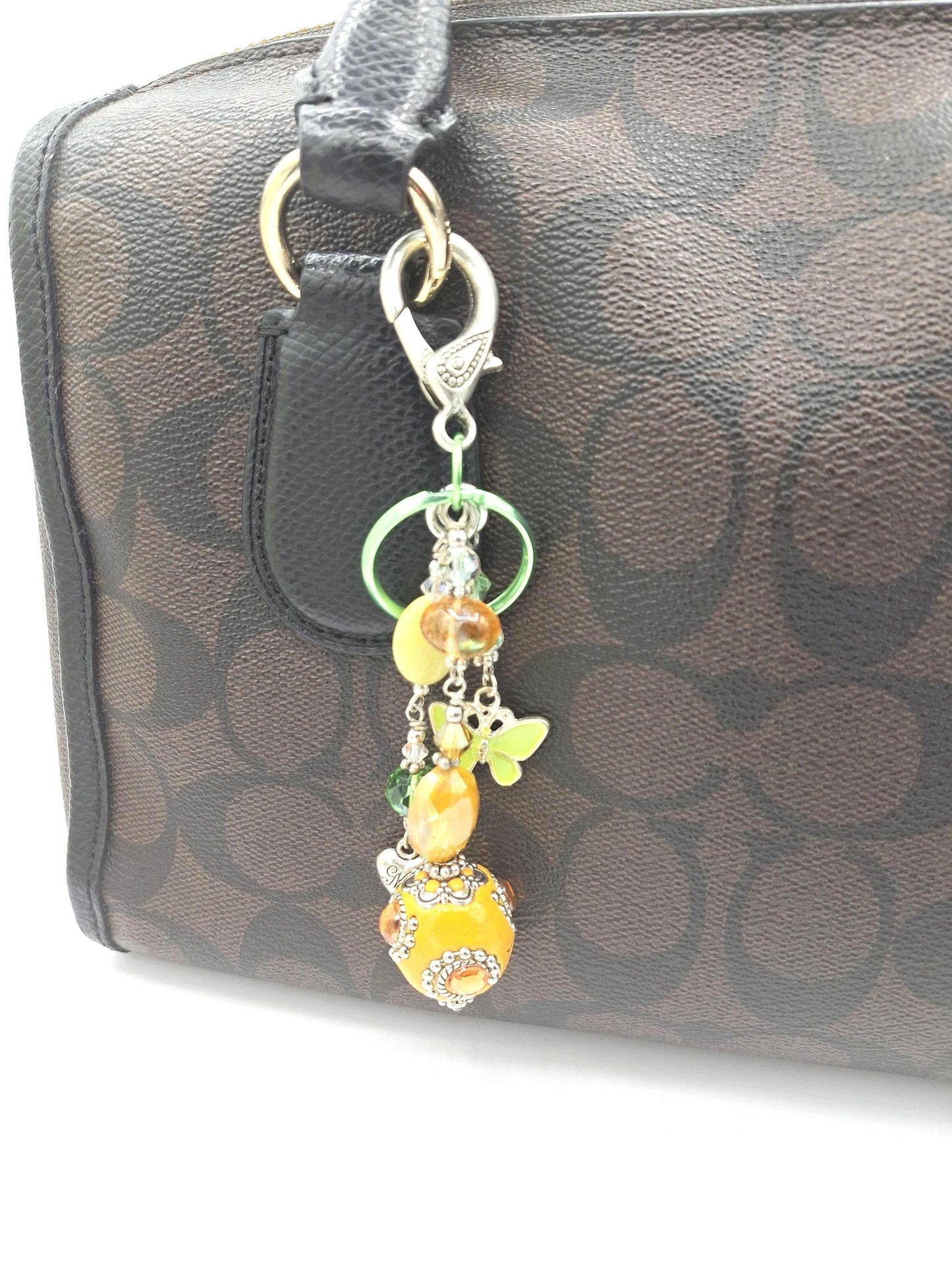 Whimsical, Orange, green and pink beaded Butterfly, Key Chain, Purse Charm