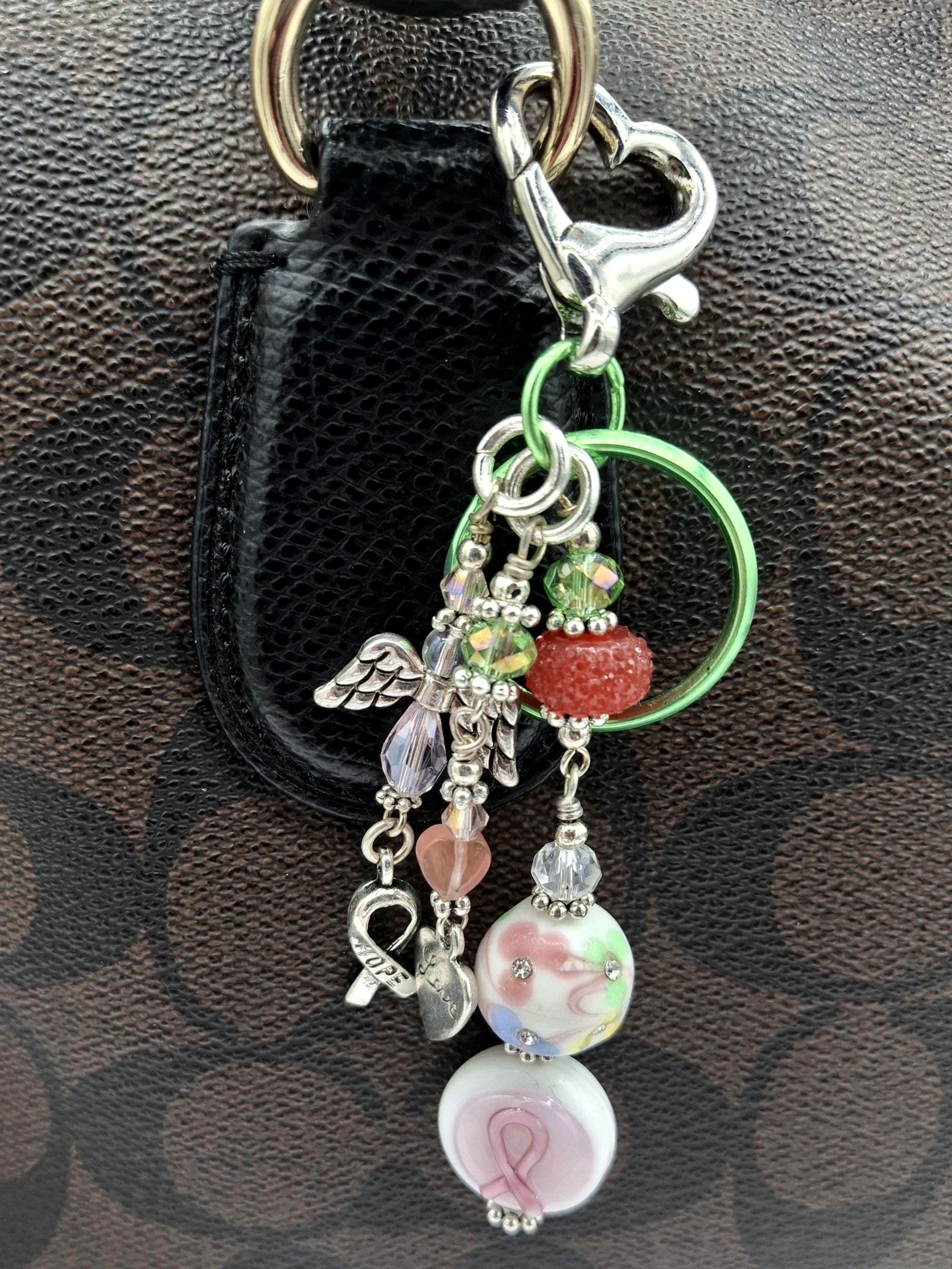 Whimsical, pink, green, Angel charm beaded Candy Colors Key Chain, Purse Charm