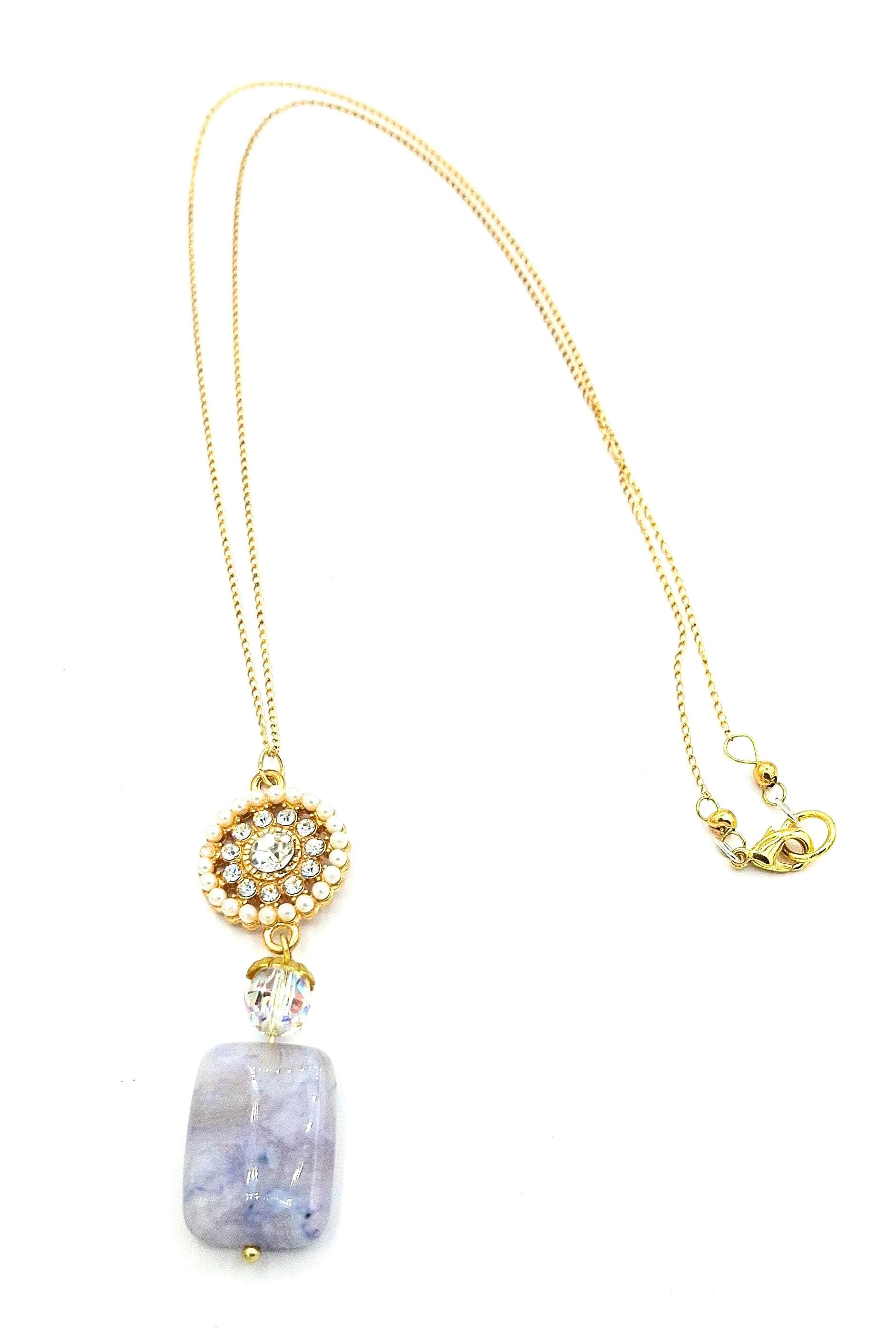 LILAC agate pendant necklace, 14k gold-filled chain