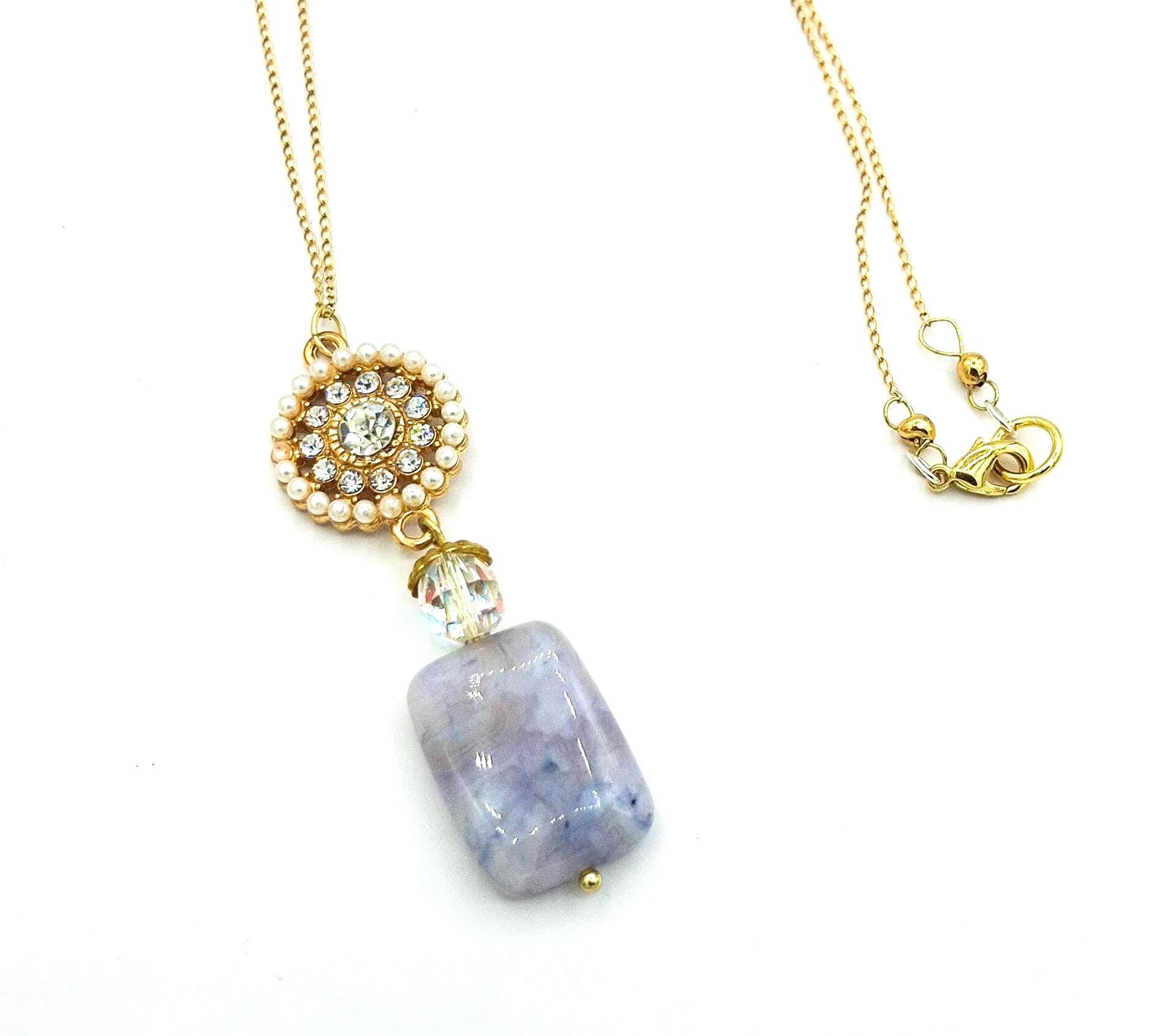 LILAC agate pendant necklace, 14k gold-filled chain