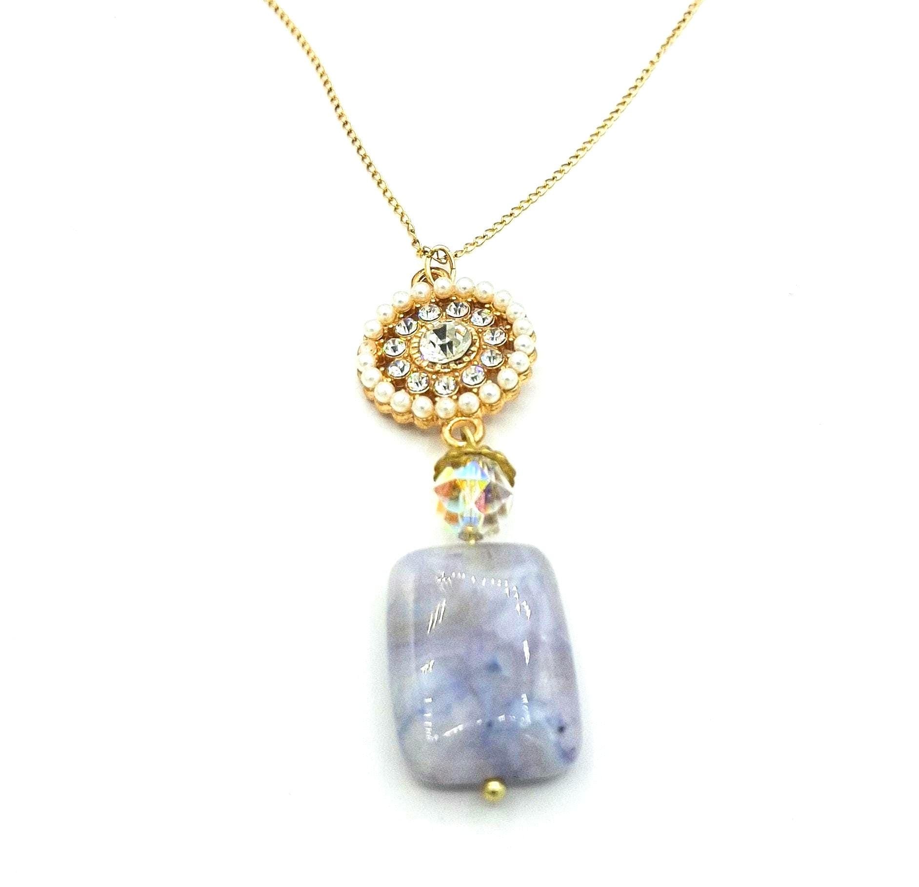 LILAC agate pendant necklace, 14k gold-filled chain