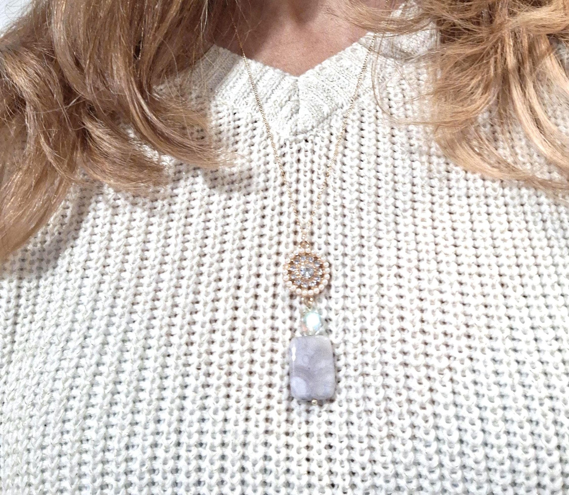 LILAC agate pendant necklace, 14k gold-filled chain