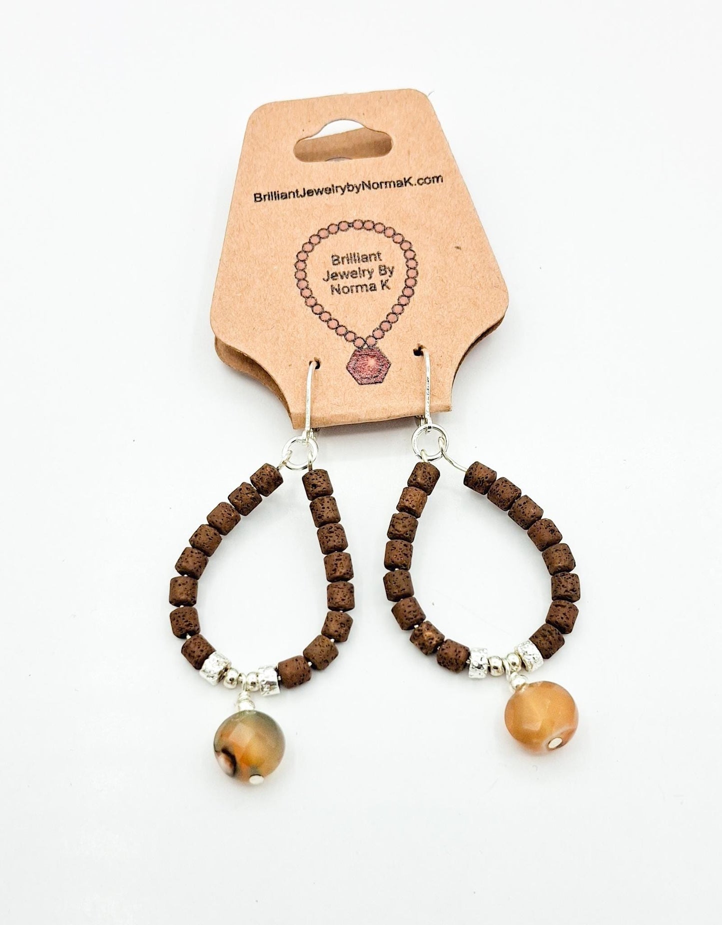 Nk Chocolate Brown plated Hematite hoop earrings with a faceted Agate drop