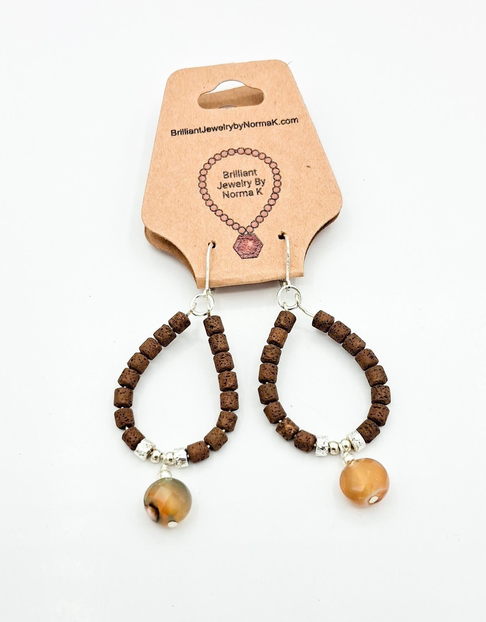 Nk Chocolate Brown plated Hematite hoop earrings with a faceted Agate drop