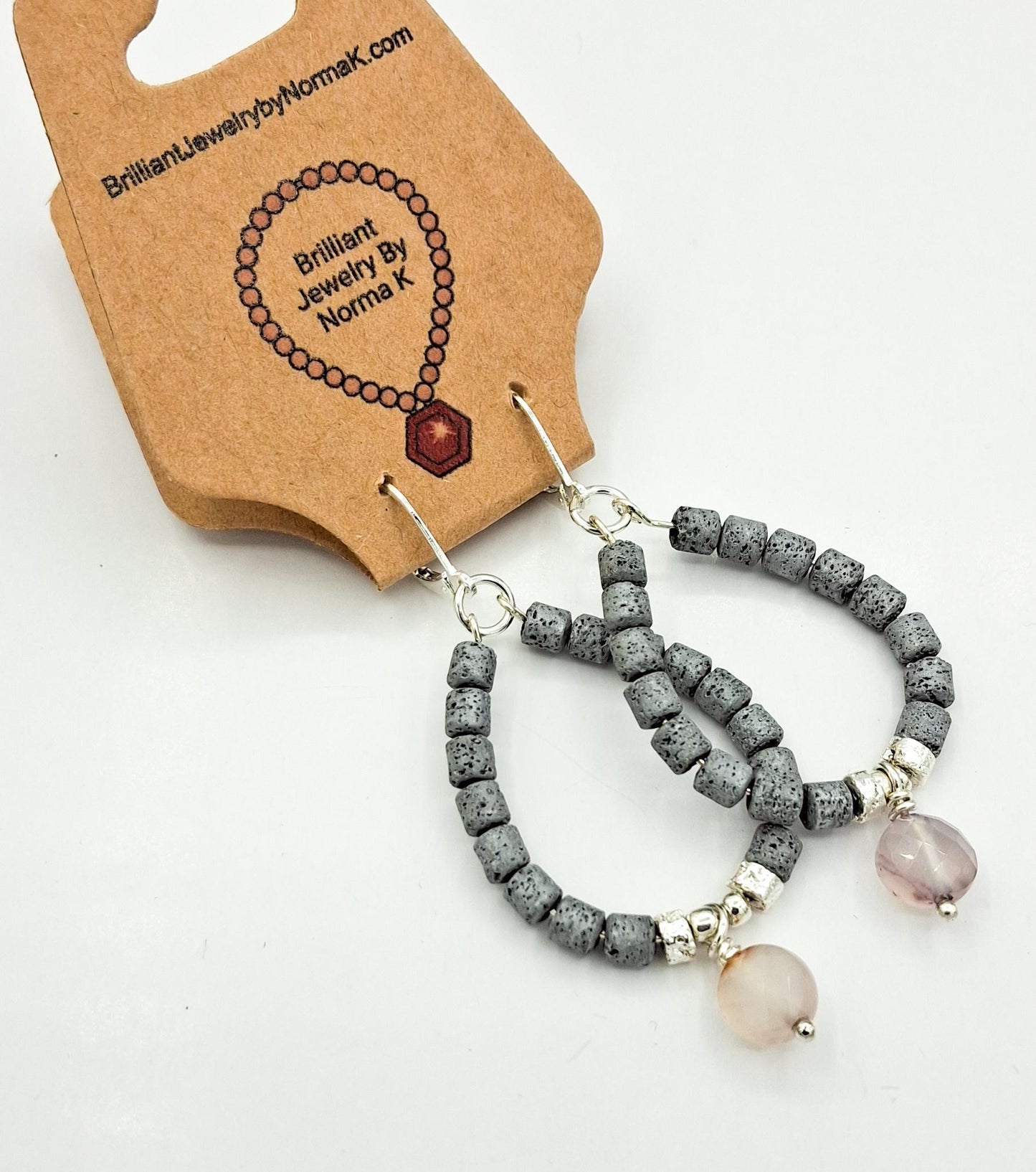 Nk Grey colored plated Hematite hoop earrings with a faceted Agate drop
