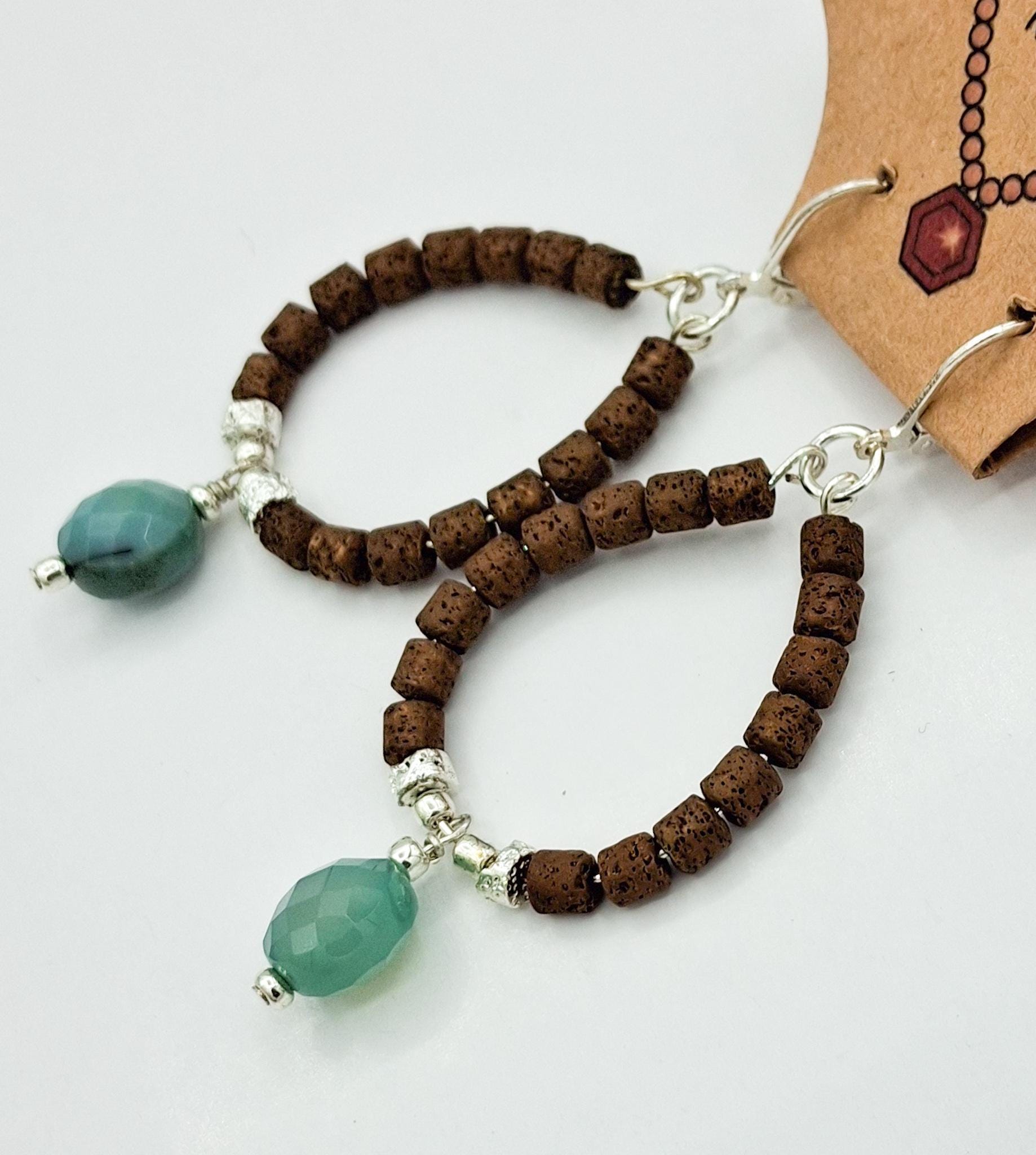 Nk Chocolate Brown plated Hematite hoop earrings with a faceted teal Agate drops