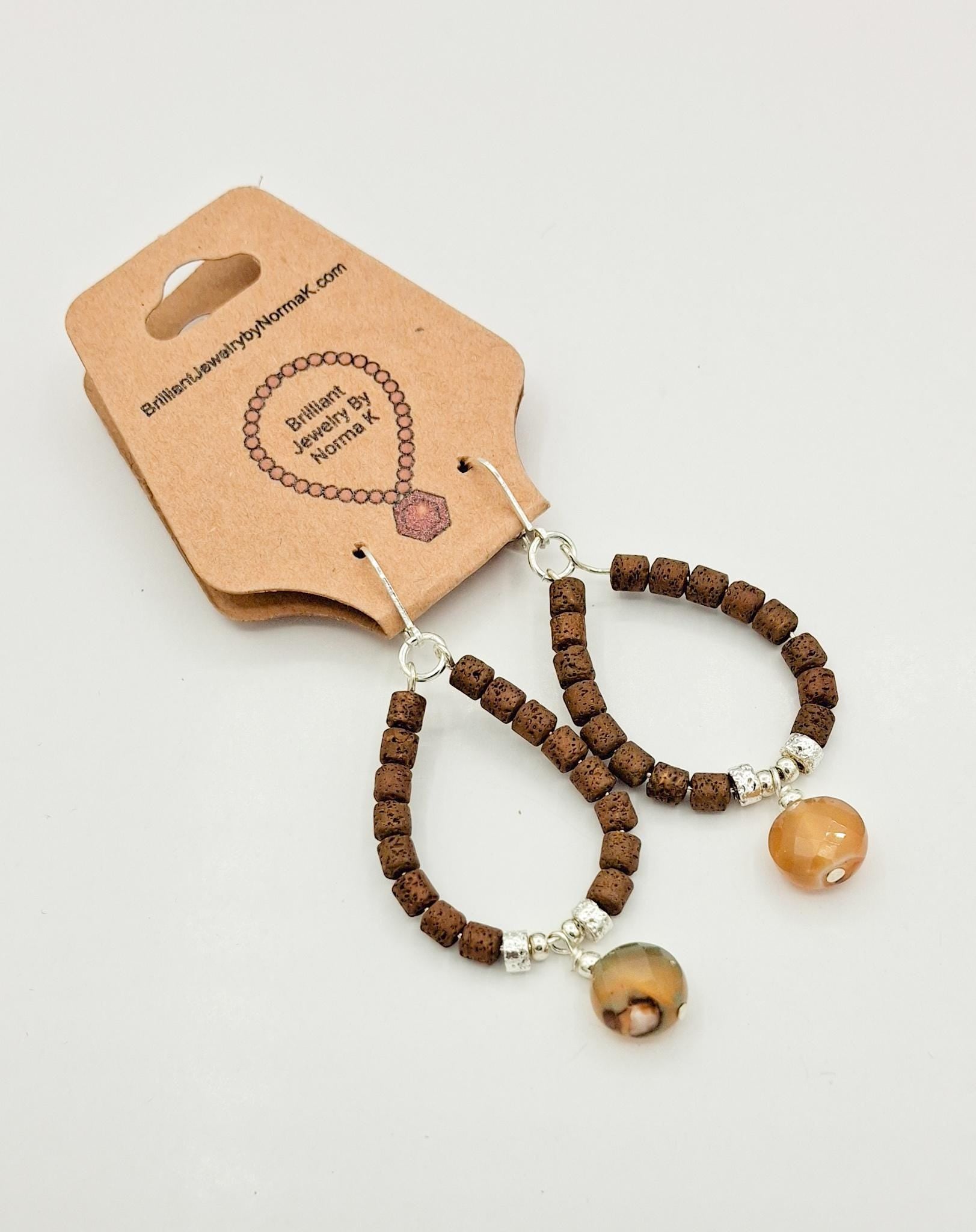 Nk Chocolate Brown plated Hematite hoop earrings with a faceted Agate drop