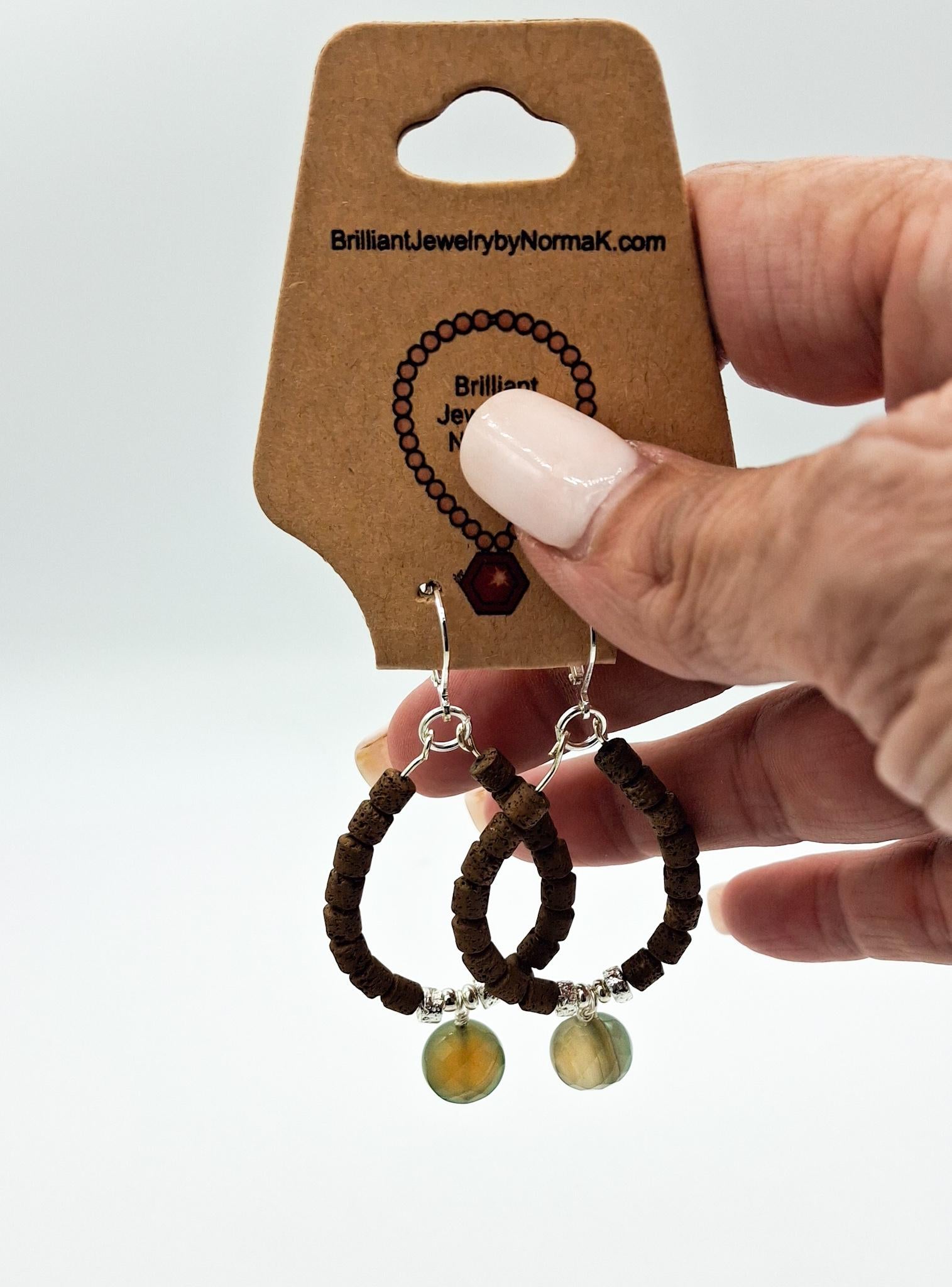 Nk Chocolate Brown plated Hematite hoop earrings with a faceted Agate drop