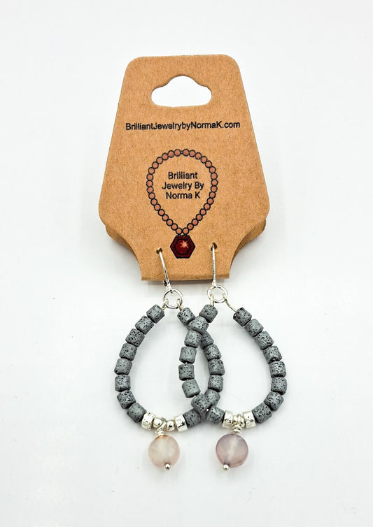 Nk Grey colored plated Hematite hoop earrings with a faceted Agate drop