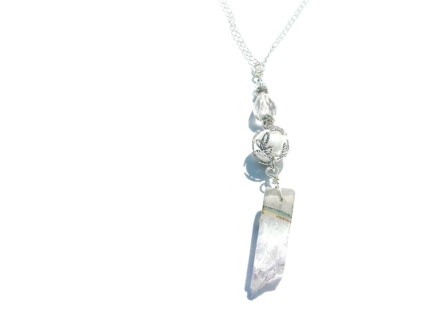 Natural Jasper and Amethyst Pendant, Sterling Silver Necklace