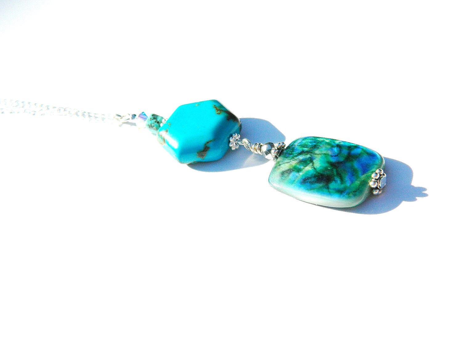 Turquoise Pendant Necklace on a sterling silver chain, Flattering Necklace, Stylish Necklace, Trending