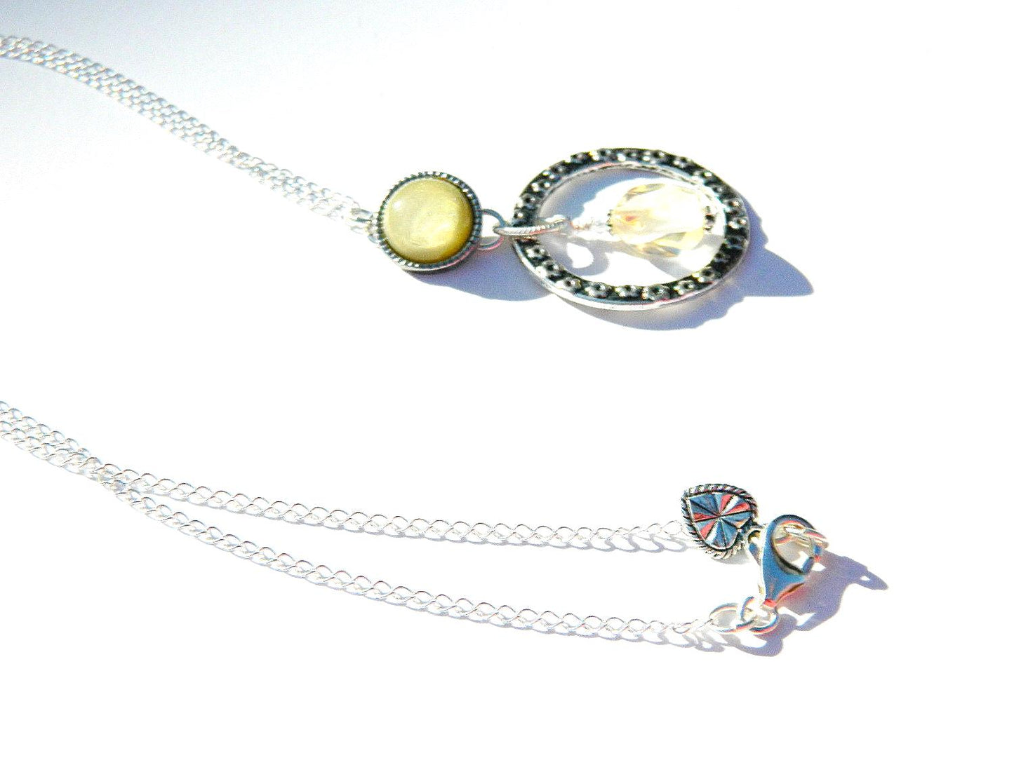 Citrine Pendant Necklace, Circular Metal, Silver Plate, Sterling Silver Necklace, Fashionable Necklace, Trending Necklace