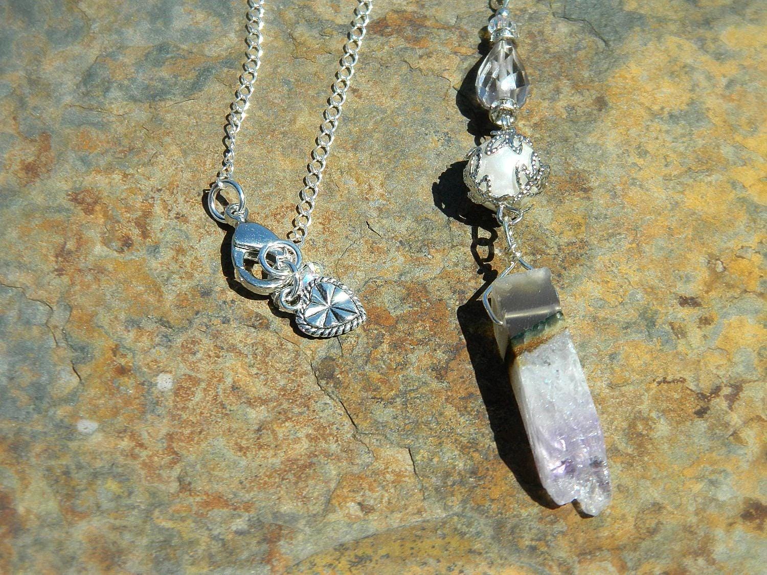 Natural Jasper and Amethyst Pendant, Sterling Silver Necklace