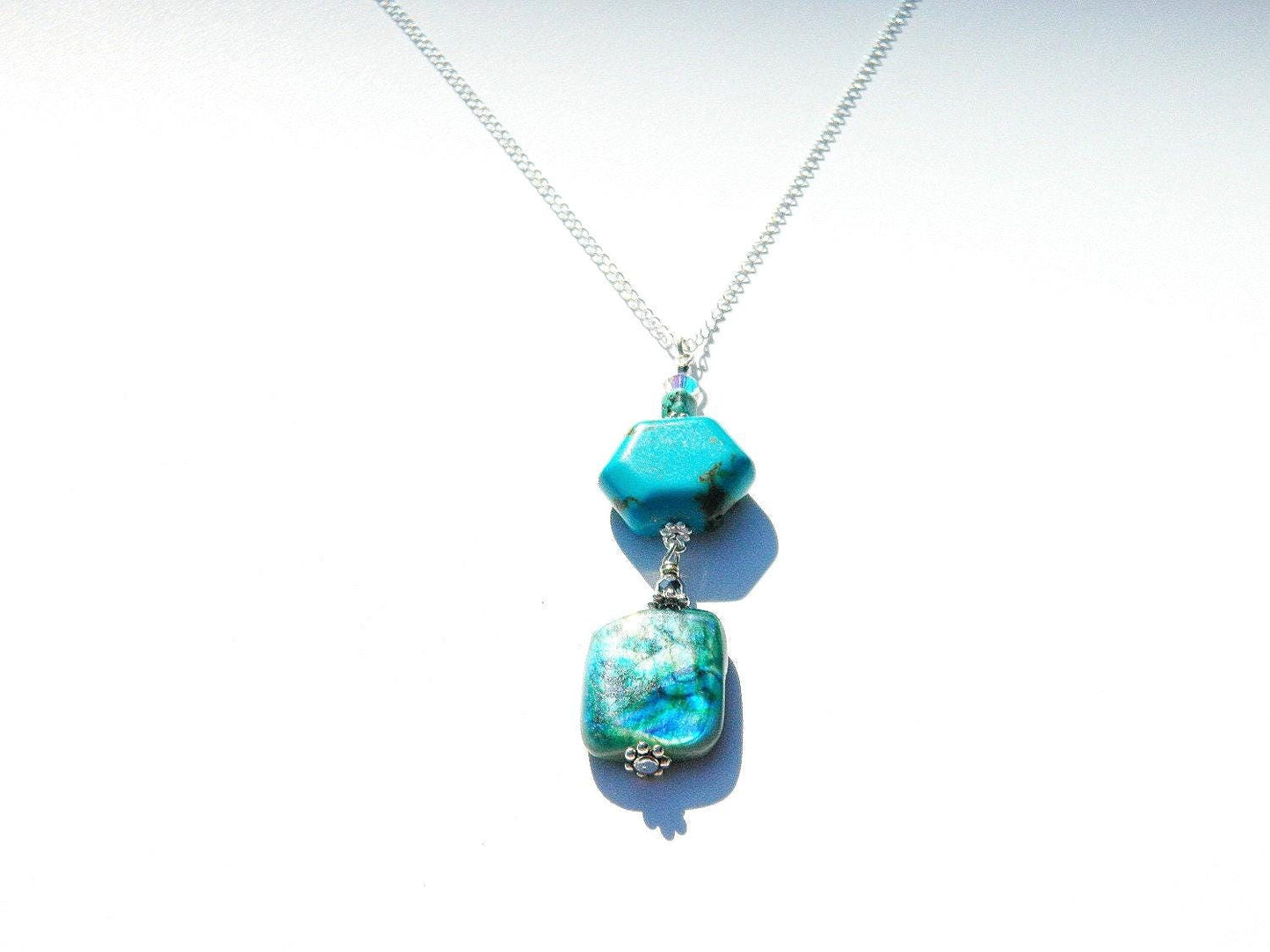 Turquoise Pendant Necklace on a sterling silver chain, Flattering Necklace, Stylish Necklace, Trending