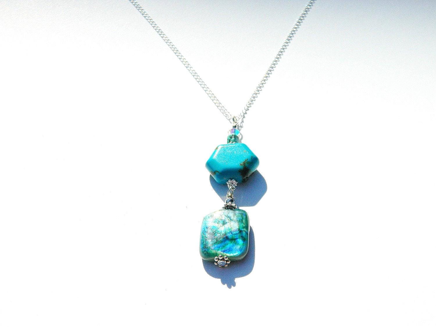Turquoise Pendant Necklace on a sterling silver chain, Flattering Necklace, Stylish Necklace, Trending